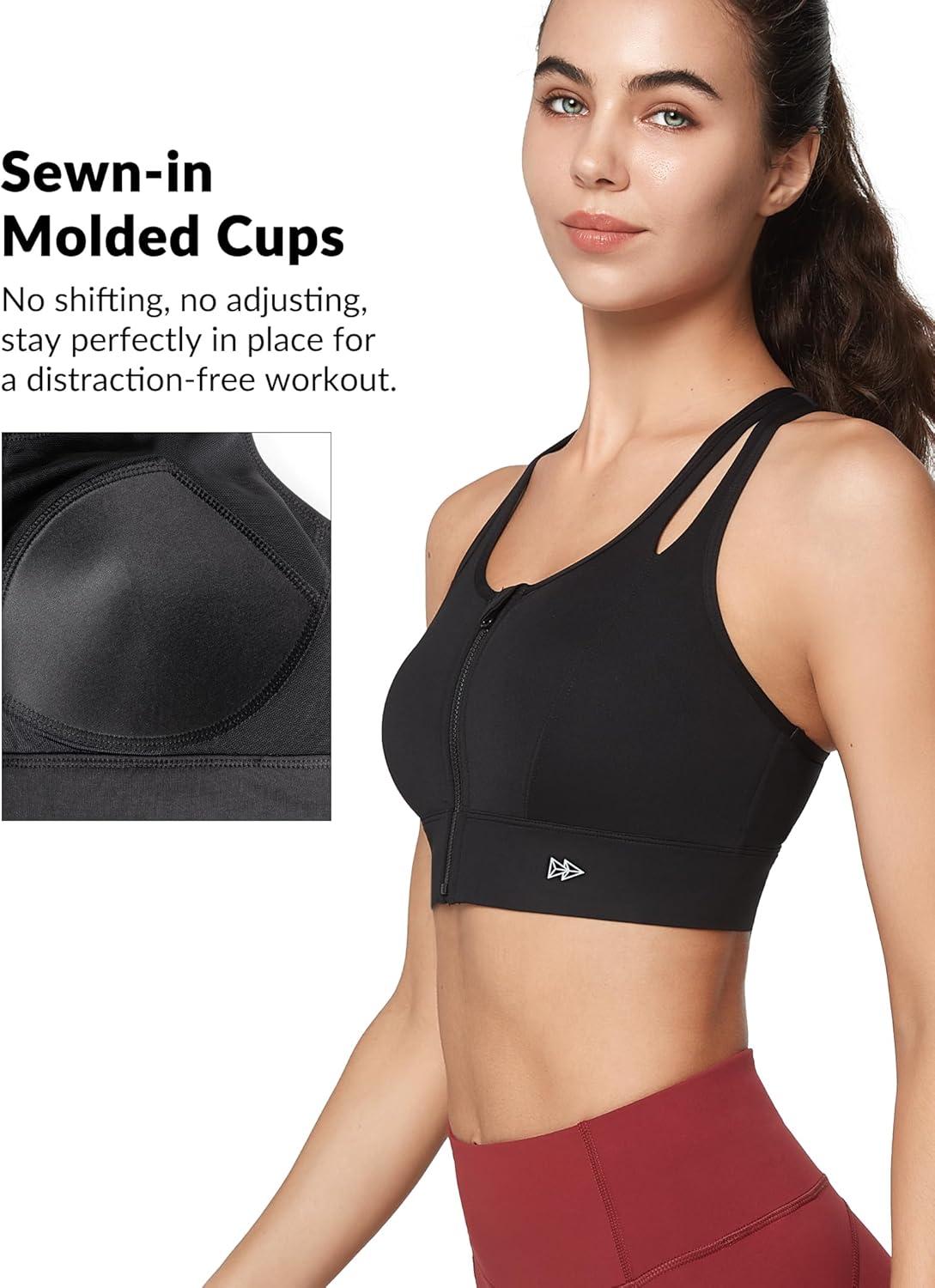 Yvette Sports Bras for Women High Impact Support, Front Zipper Running Bra Plus Size, No Bounce with Racerback & Sewn in Pads