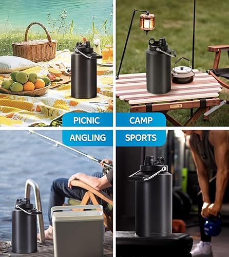 Miniatura 6 de Jarra de Agua de Galón, Botella de Agua Aislada, Jarra de 1 Galón con Asa, Botella de Agua Grande de Acero Inoxidable de 128 oz de Boca Ancha de