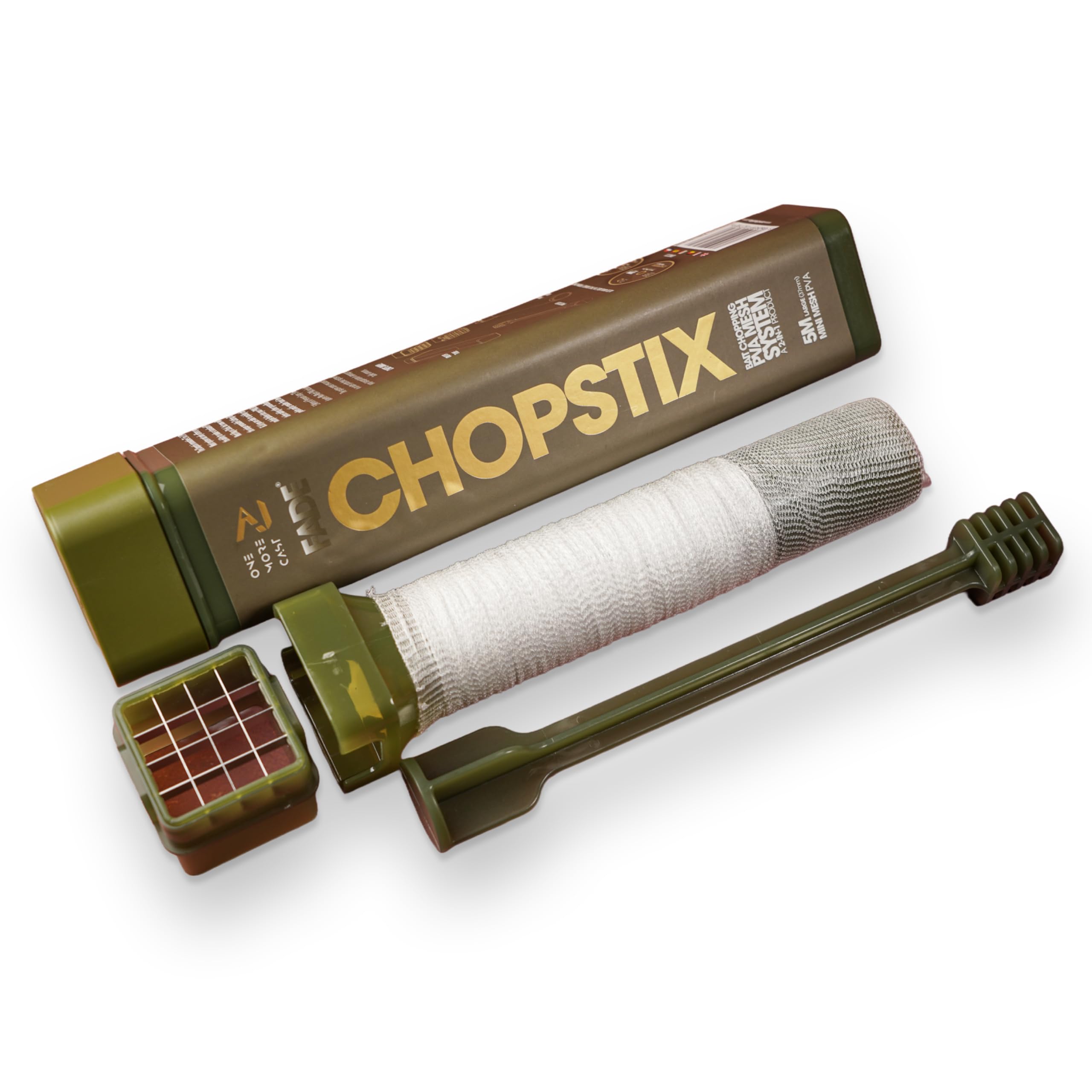 One More Cast (OMC Chopstix Fade PVA Mesh System & Refills - Bait Chopping Tool, Fast Melt PVA Mesh for Carp Fishing Bags & Sticks - Terminal Tackle