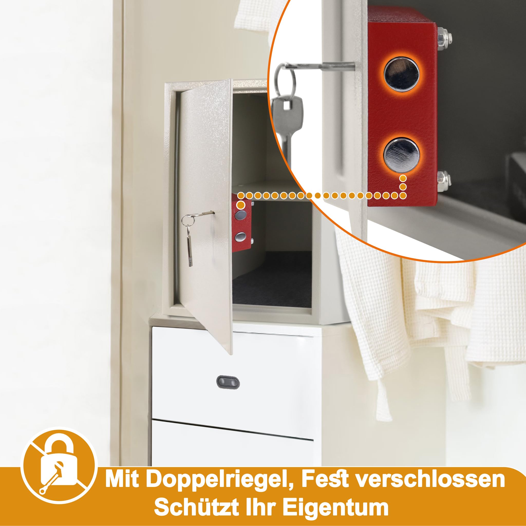 Tresor Safe Caja fuerte para muebles, ignífuga e impermeable (35 x 31 x 50 cm – XL) con 2 llaves, caja fuerte para dinero en efectivo, joyas, medicamentos, muebles, como caja fuerte de pared