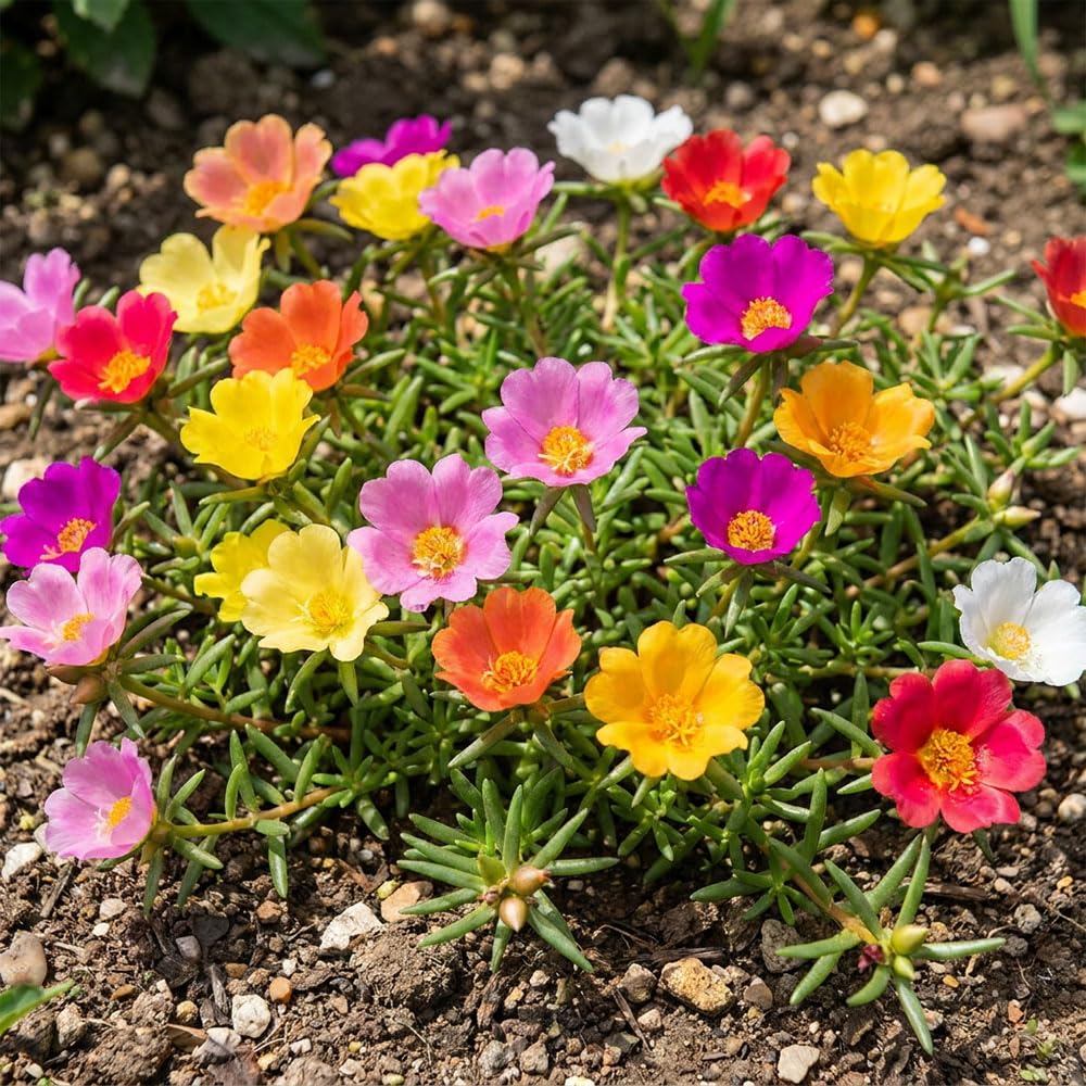 Portulaca Grandiflora Single Flowered Mixed Seeds – Moss Rose Flower Seeds – Vibrant Multicolour Summer Blooms – Drought-Tolerant Ground Cover for Borders, Rockeries, Hanging Baskets & Containers