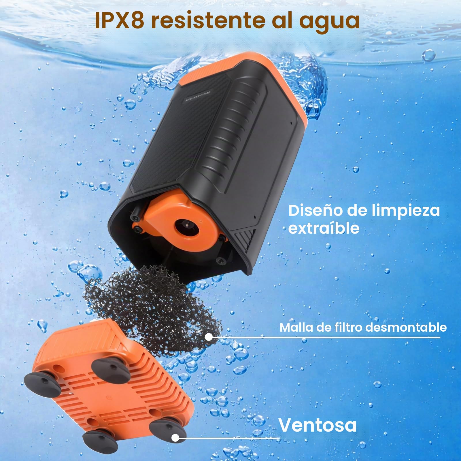 Ducha Portátil de Camping, Bomba Recargable 8000 mAh con Doble Velocidad, IPX8, Pantalla Digital Inteligente - Kit para Exteriores Ideal para Viajes, Lavado de Coches y Baño de Mascotas