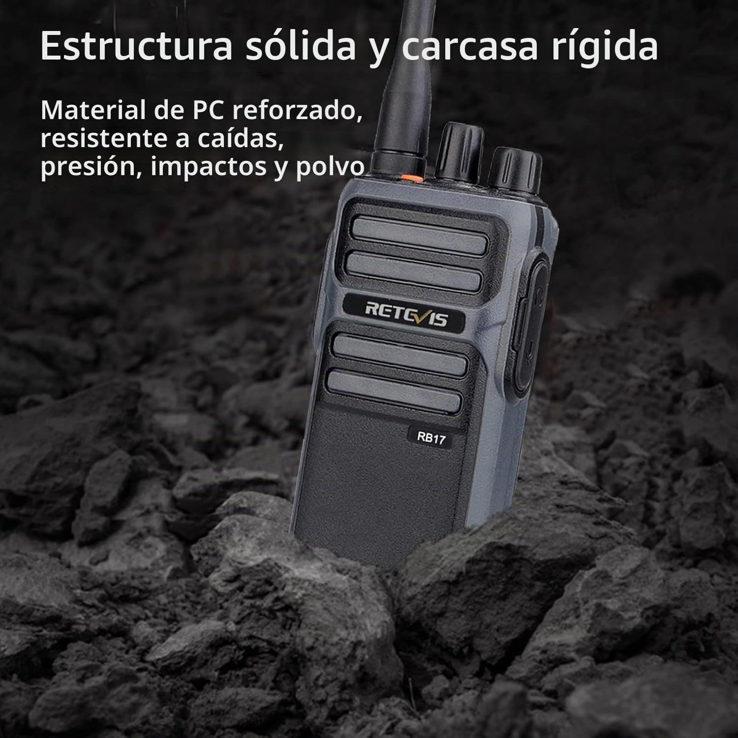 Retevis RB617 Walkie Talkie Recargable, 4400 mAh, Radio Bidireccional con Cable USB 2 en 1 Tipo C, PMR446 VOX, Alarma Emergencia, Walkie-Talkie para Envío, Senderismo, Esquí (Negro y Gris, 2 Piezas)