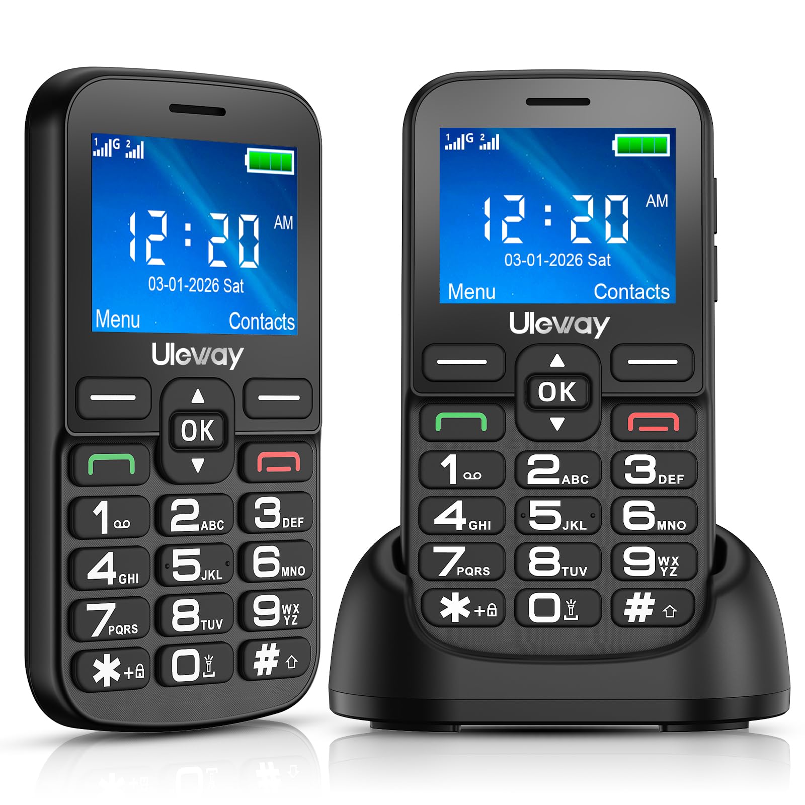 USHINING 4G Seniorenhandy ohne Vertrag | Große Tasten & SOS-Taste | 2,4″ Farbdisplay | Einfach bedienbares Handy mit Ladestation (USB-C, Bluetooth) – Schwarz