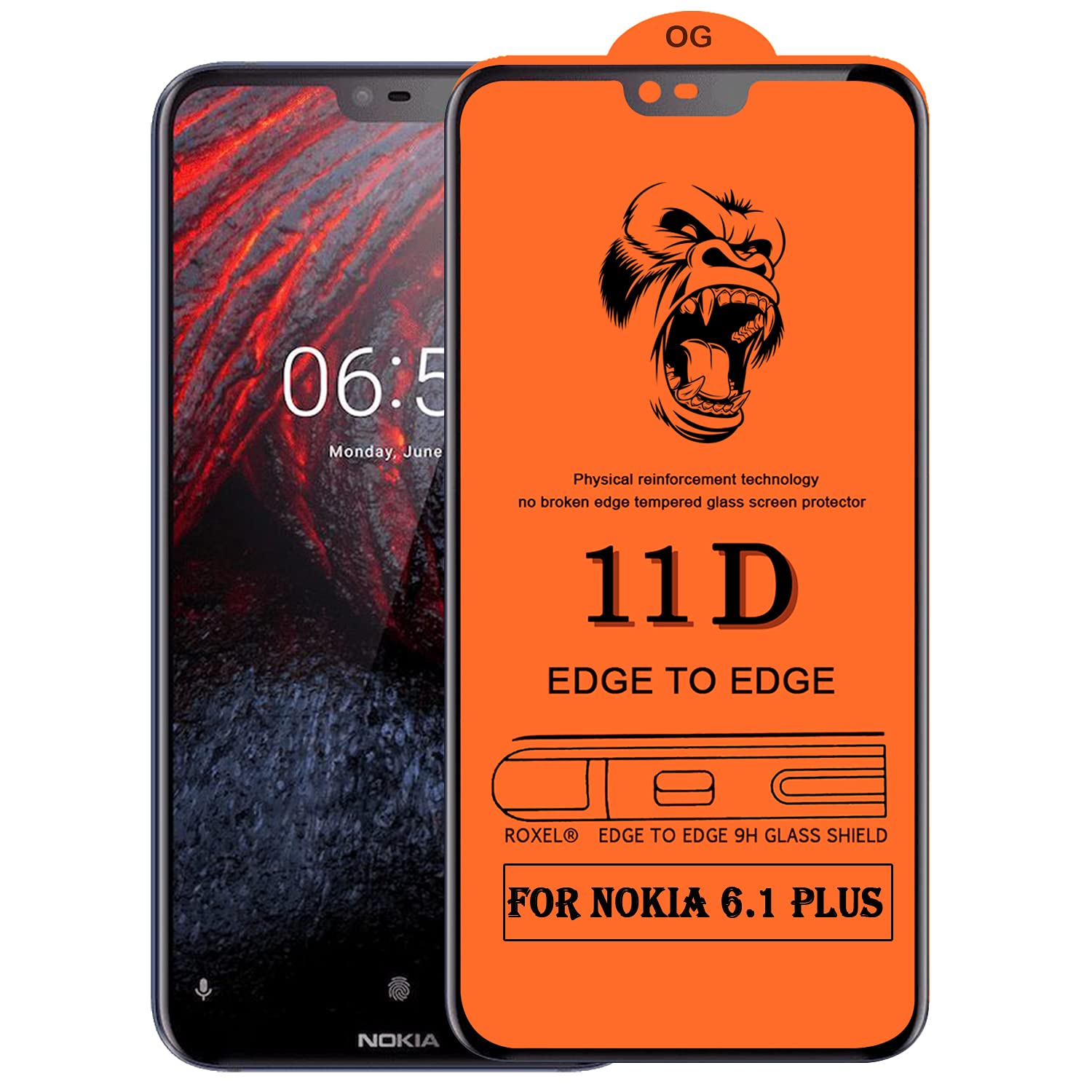 Roxel 11D Edge To Edge Gorilla Tempered Glass Compatible for Nokia 6.1 Plus (Black) [ 11D Tempered Glass, Impact Absorb, Full Adhesive Glass, With Installation Kit ] (Pack of 1) (B094DT4CZY) Amazon Price History, Amazon Price Tracker