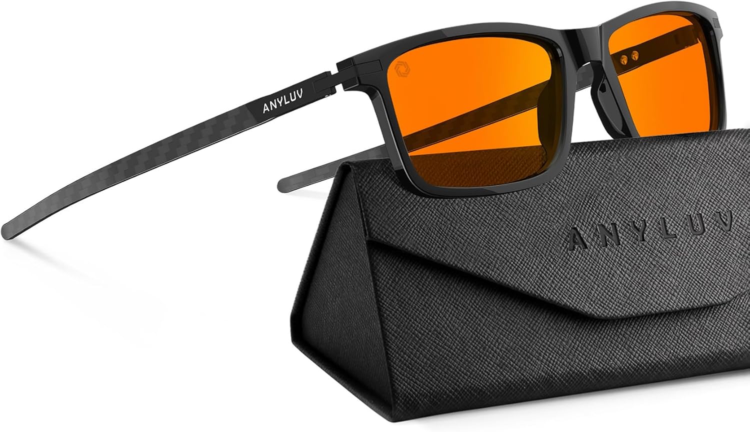 ANYLUV Blue Light Glasses for Men,Rectangle Business Style Glasses, Carbon Fiber Straight Legs Glasses for Eye Protection