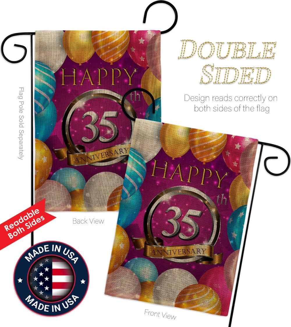 Breeze Decor Happy 35th Anniversary Garden Flag Set with Stand Celebration Couple Married Wedding Occasion Party Valentines House Decoration Banner Small Yard Gift Double-Sided, Made in USA