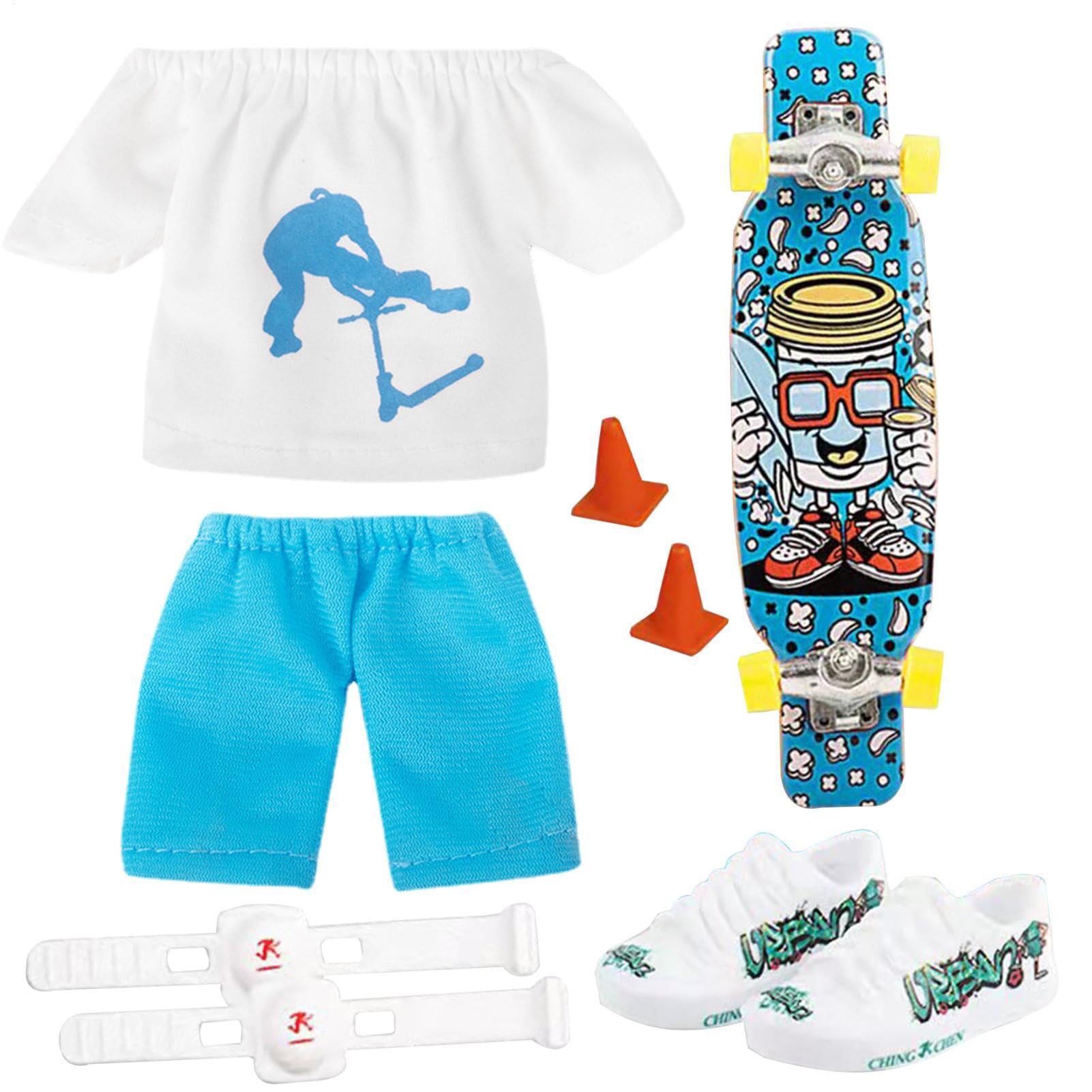 Salyeeluly Minis Finger Skateboard | Finger Skateboard Set | Skateboard Fingerboards Finger Toys with 1 Pair Shoes, Pants, Knee Pad, T-shirt, Roadblocks, Creative Giftes for Skateboarder and Children