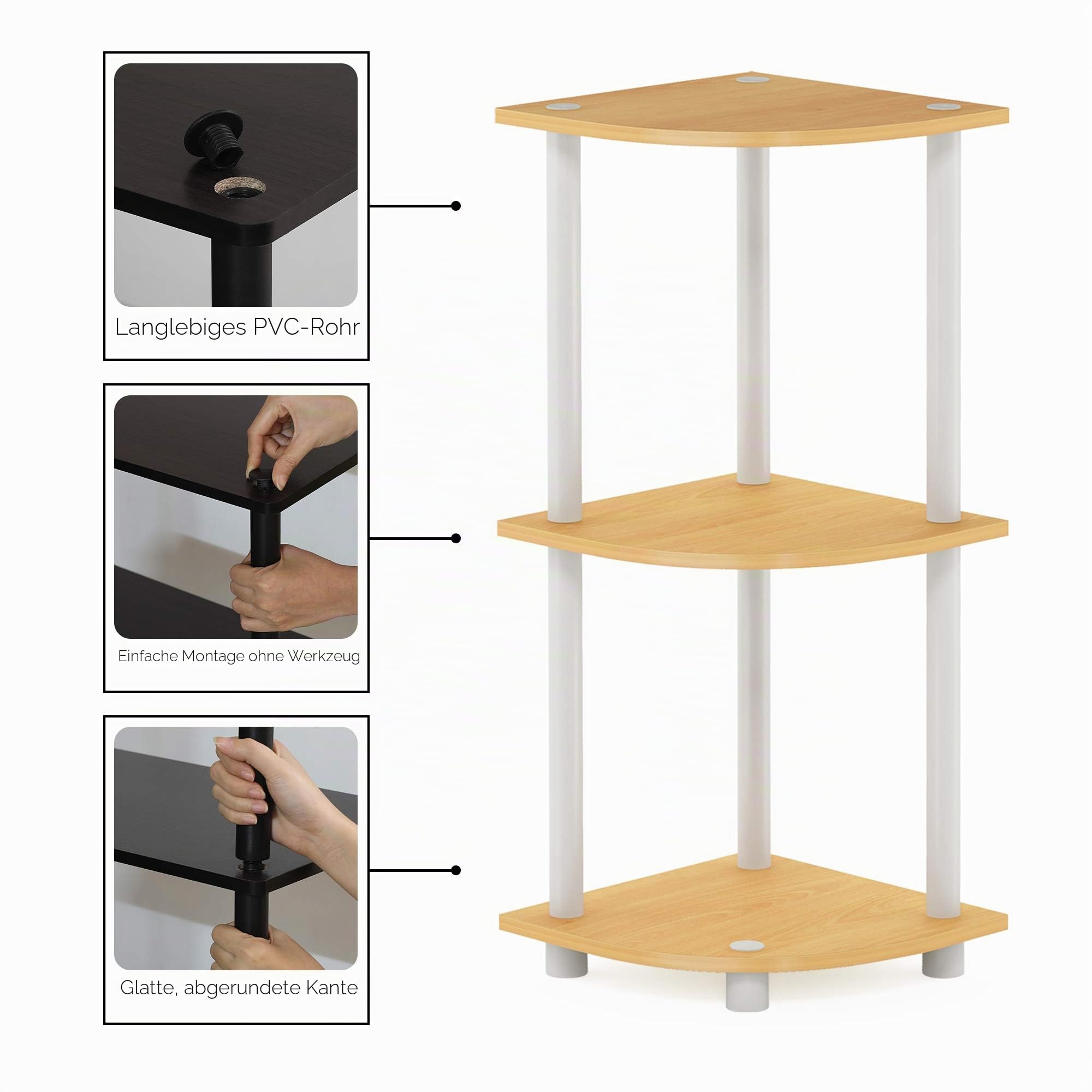 Furinno kompaktes Eckregal mit 3 Ebenen – Modernes Regal für Wohnzimmer & Home Office – Bild 5
