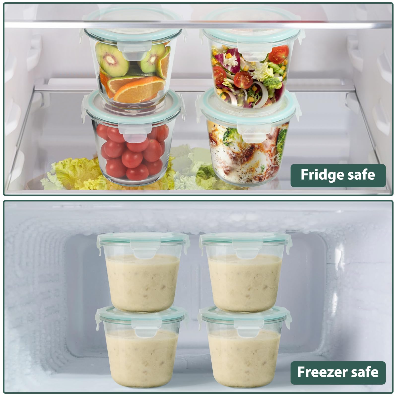 8 recipientes de vidrio para preparación de comidas con tapas, juego de recipientes herméticos de almacenamiento de vidrio de 3 tazas, resistentes al calor, sin BPA, para sobras de sopa, microondas