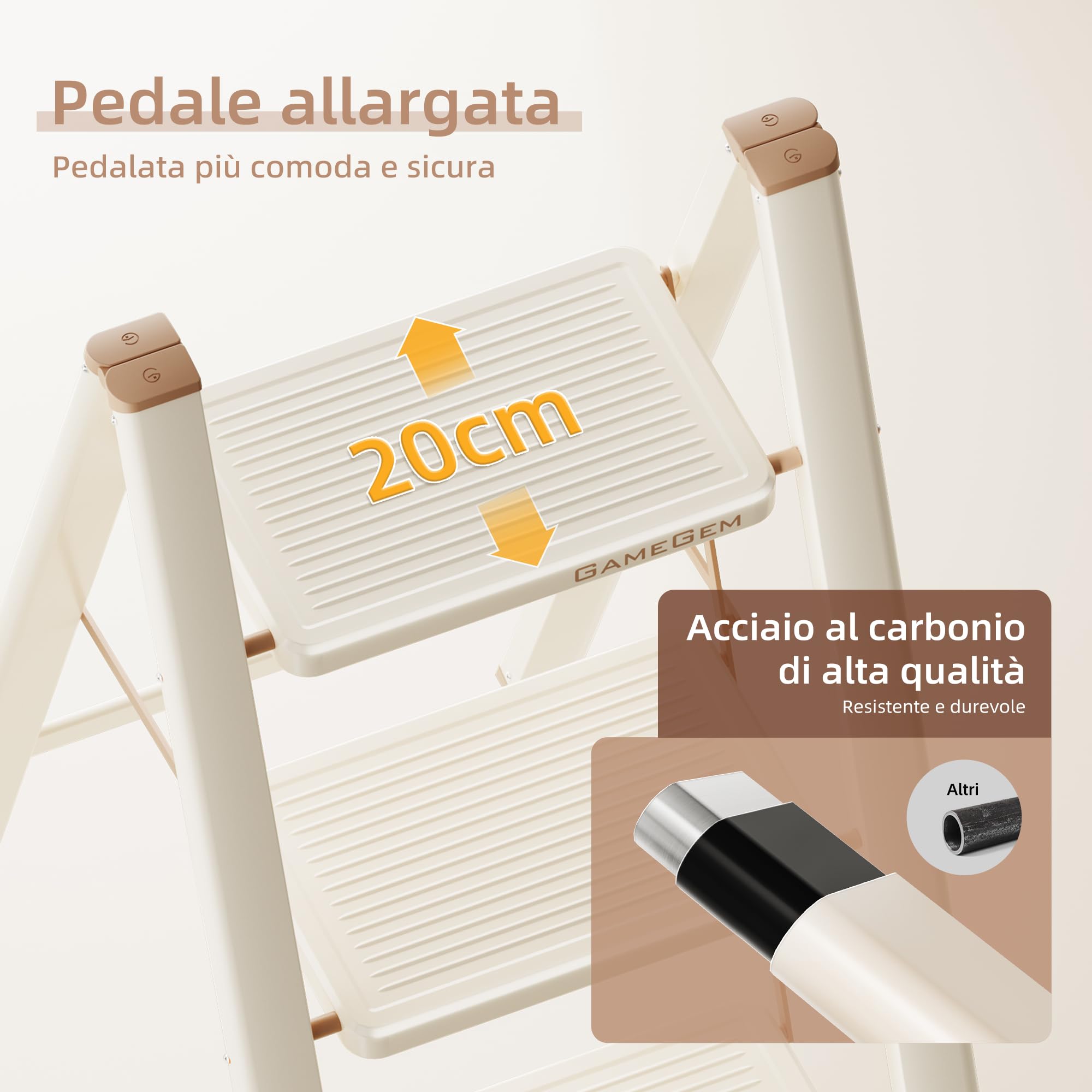 Scaletta a 3 Gradini per Adulti, Scala Pieghevole con Base Sicura, Pedane Allargate, Design Estetico che si Integra Perfettamente negli Interni Domestici