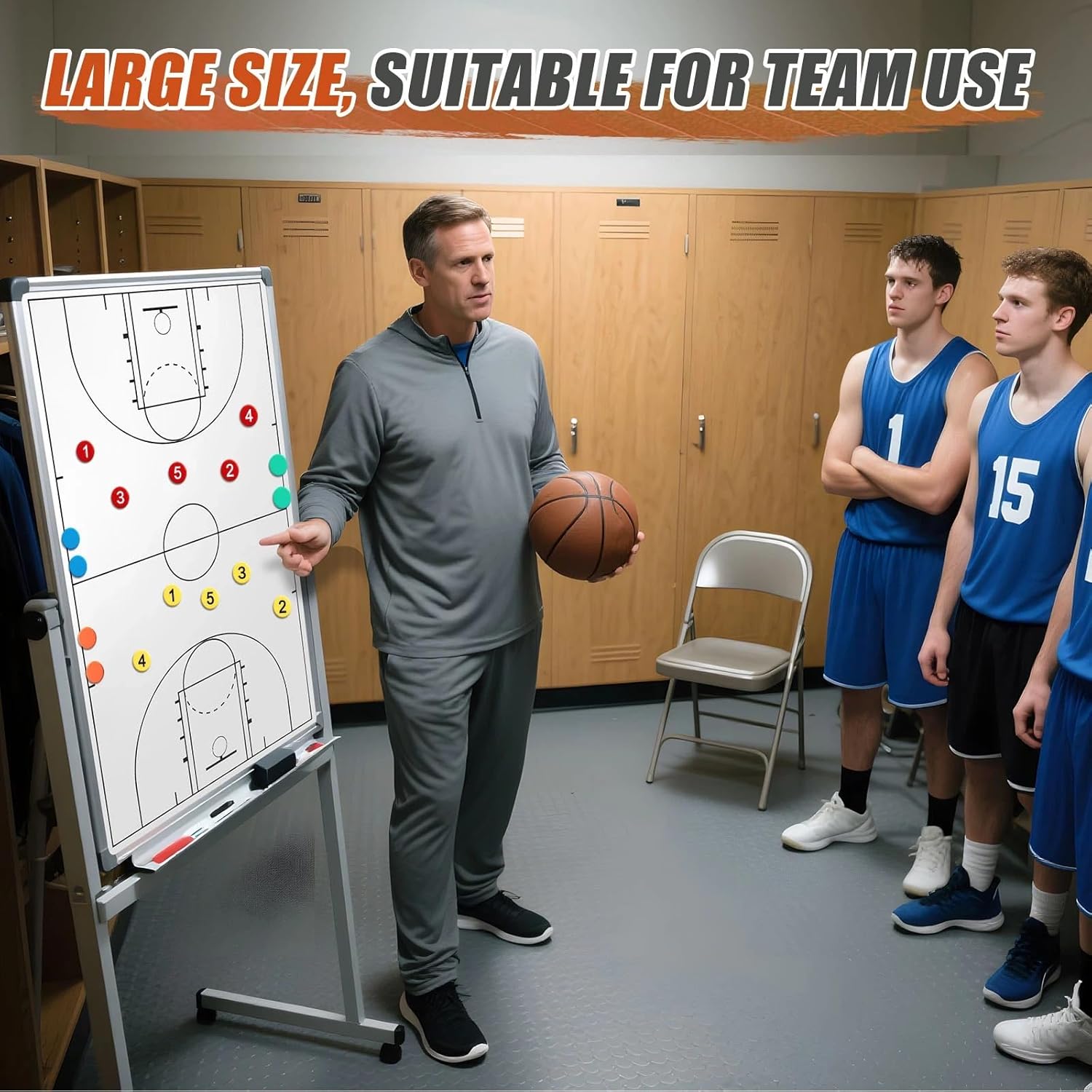 Dunzoom 36 x 24 Inch Basketball Coaching Clipboard Double-Sided Dry Erase Coach Whiteboard Portable Tactical Board Equipped with Magnet Numbers, Marker Pens, Eraser and Bag