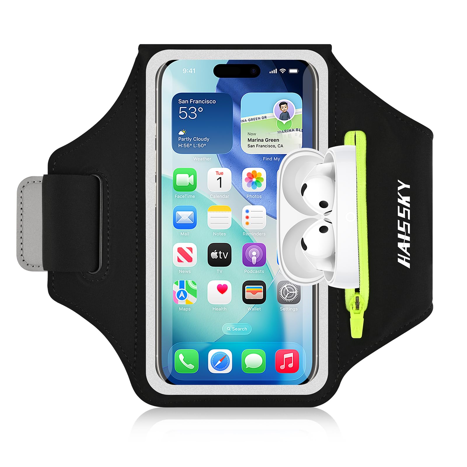 HAISSKY Running Armband with Zipper Pocket Sweatproof Running Phone Holder