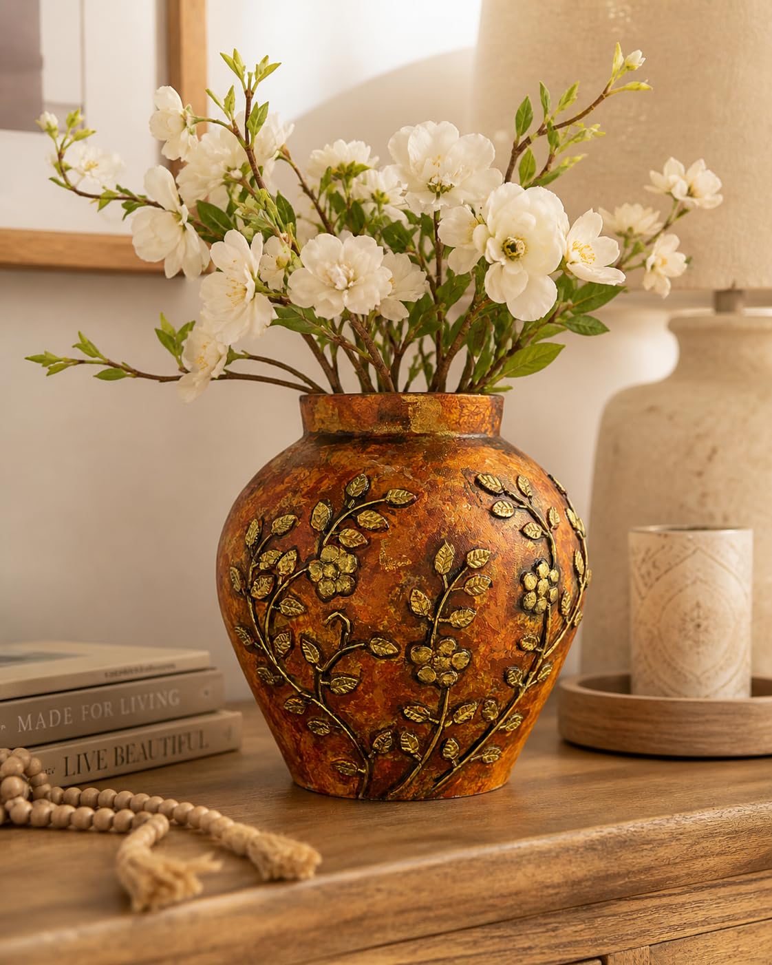 Buy Zorvia Hand-Painted 9.5-Inch Rust Orange with Gold Detail