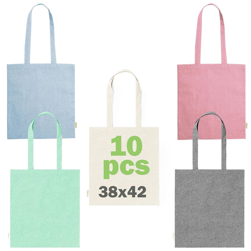 Borse In Cotone Naturali 38x42cm - Set 10 Pezzi Manico Lungo Oeko-Tex Certificato - Foto 9