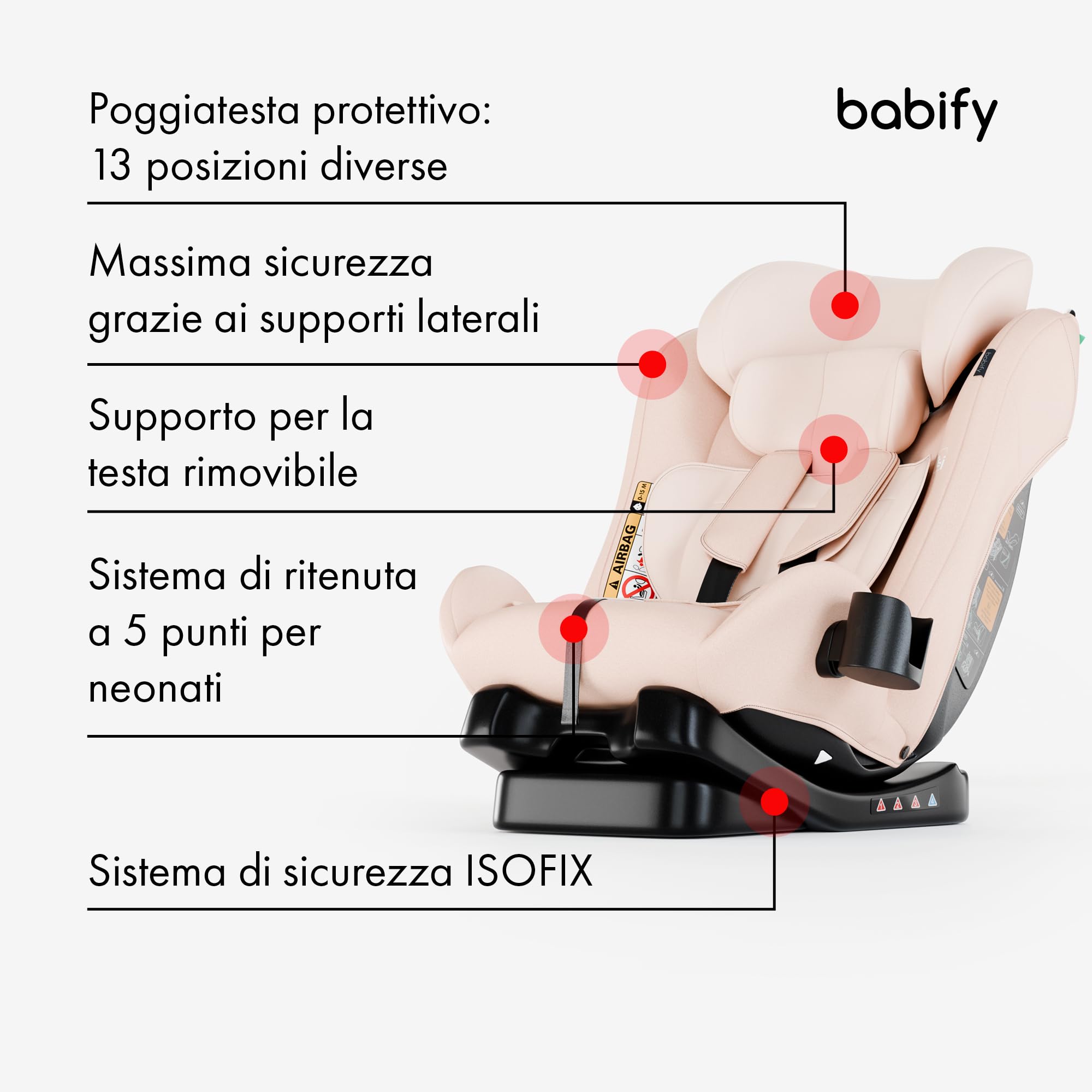 Babify Seggiolino Auto, Seggiolone Auto per Bambini da 40 a 150 cm, Seduta Auto Bimbi 3 in 1 Regolabile e Reclinabile, Seggiolino Auto Portatile, Resistente, Sicuro, Seggiolino Neonati Confortevole
