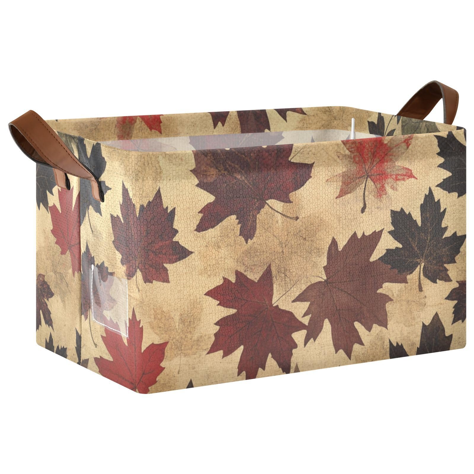 Cesta de almacenamiento plegable de hojas de arce vintage con asas de tela, organizadores de armario para juguetes, libros, toallas y ropa