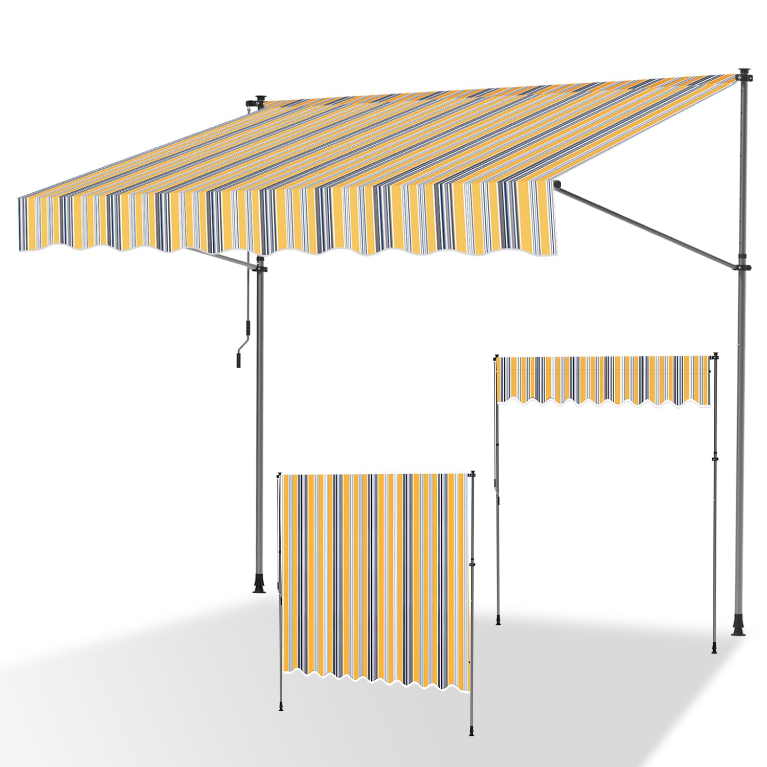 ISOISL Klemmmarkise 300 cm breit, Balkonmarkise mit Handkurbel, UV-beständig, Höhenverstellbar, Sonnenschutz und Wasserdicht Markise Balkon ohne Bohren für Balkon Terrasse Garten(Gelb Blau)