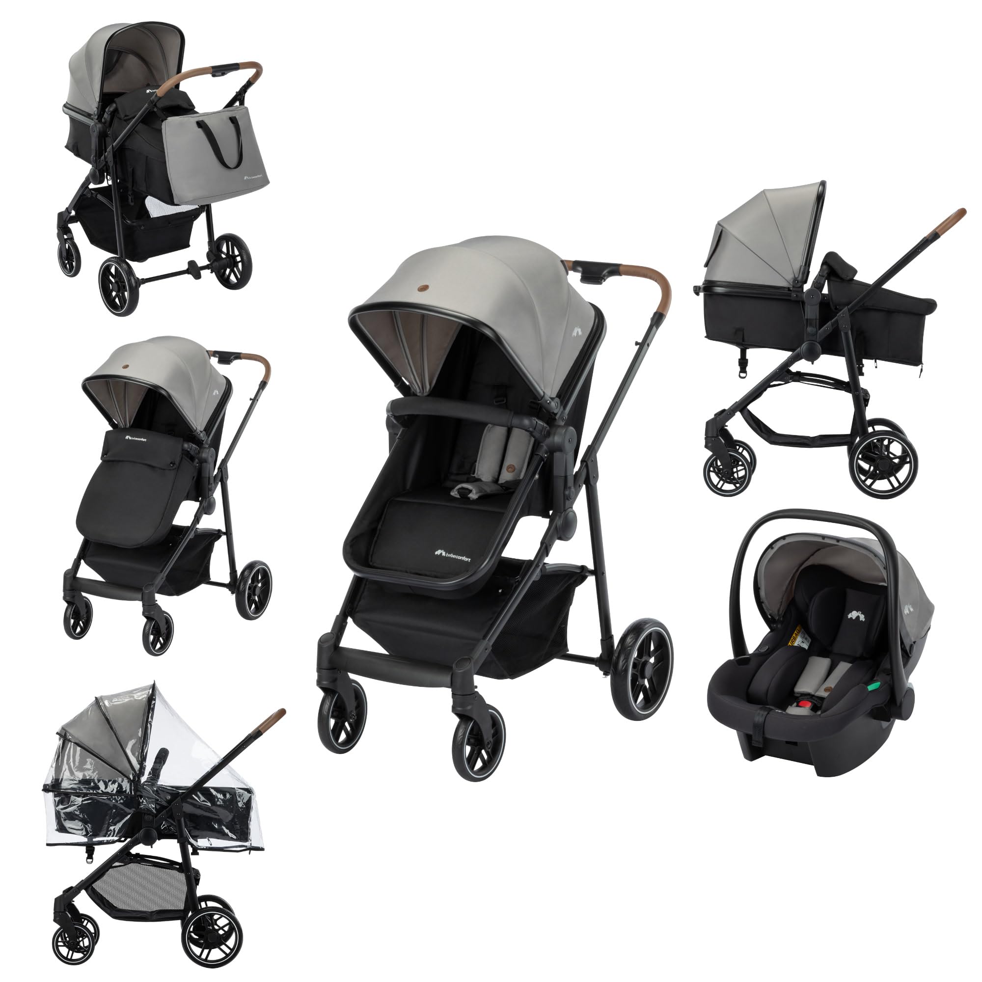 Bebeconfort Haze Trio Lux, Poussette 3-​en-​1 Avec Siège Auto Bébé (i-​Size), 0-​4 ans (max. 22 kg), Unité de Siège 2-​en-​1, Position Allongée, Pliage Compact, Poussette Trio Légère, Tinted Grey