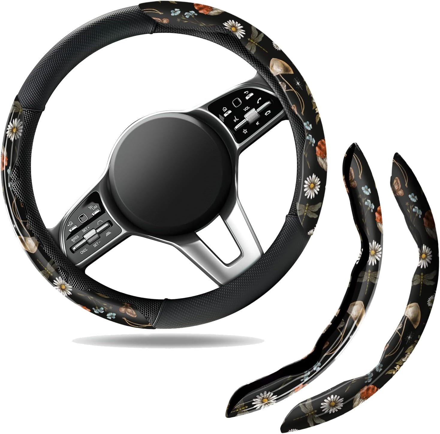 2 pcs Carbon Fiber Car Steering Wheel Cover, Cute Anti-Skid & Scratch-Proof Steering Wheel Protector, Universal Vehicle Wheel Cover Clip for Men & Women Cute Black Leopard
