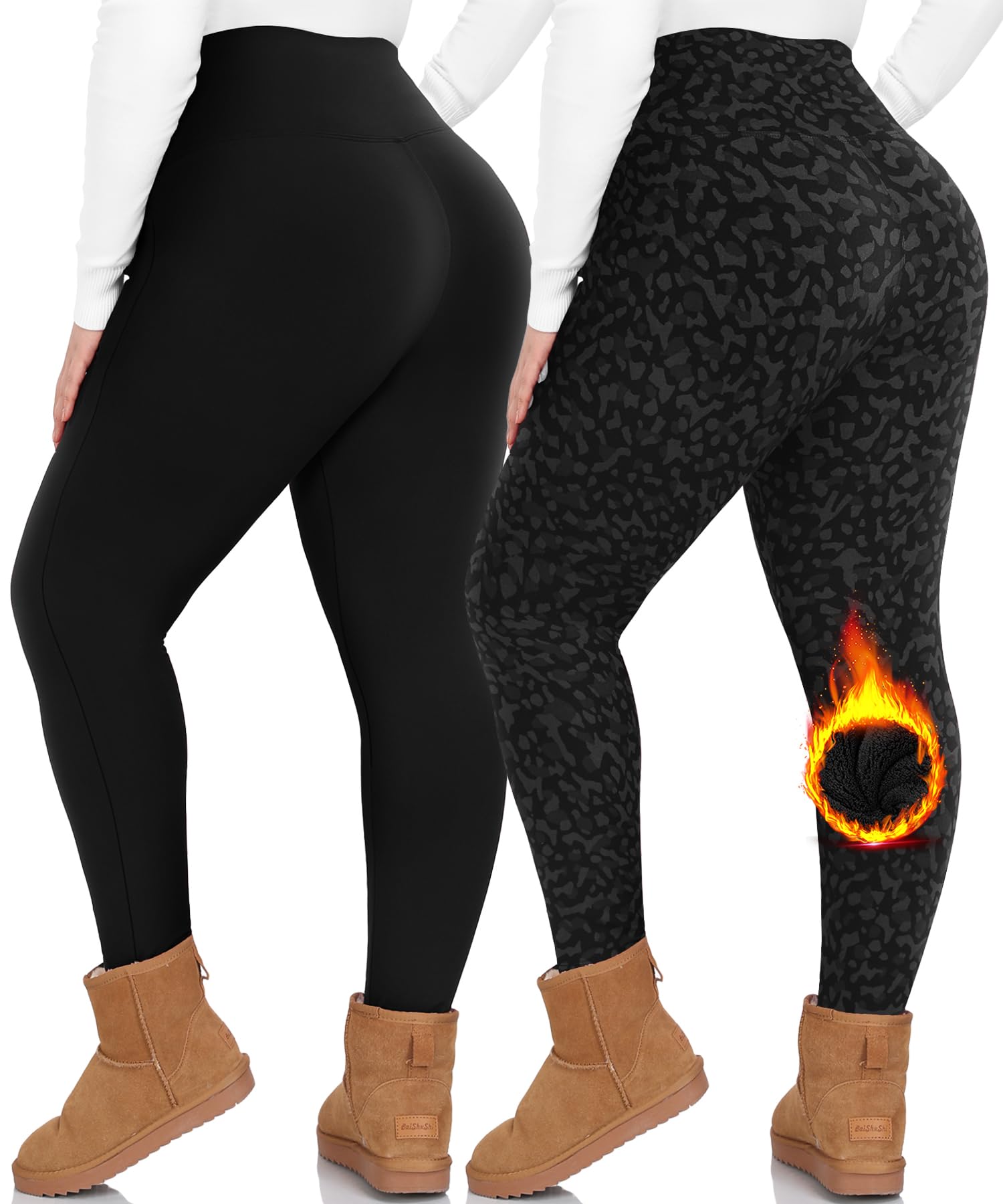 NEW YOUNG Paquete de 2 Leggings con Forro Polar para Mujer, Talla Grande, 1X-4X, Cintura Alta, Control de Abdomen, térmicos, Pantalones de Yoga cálidos