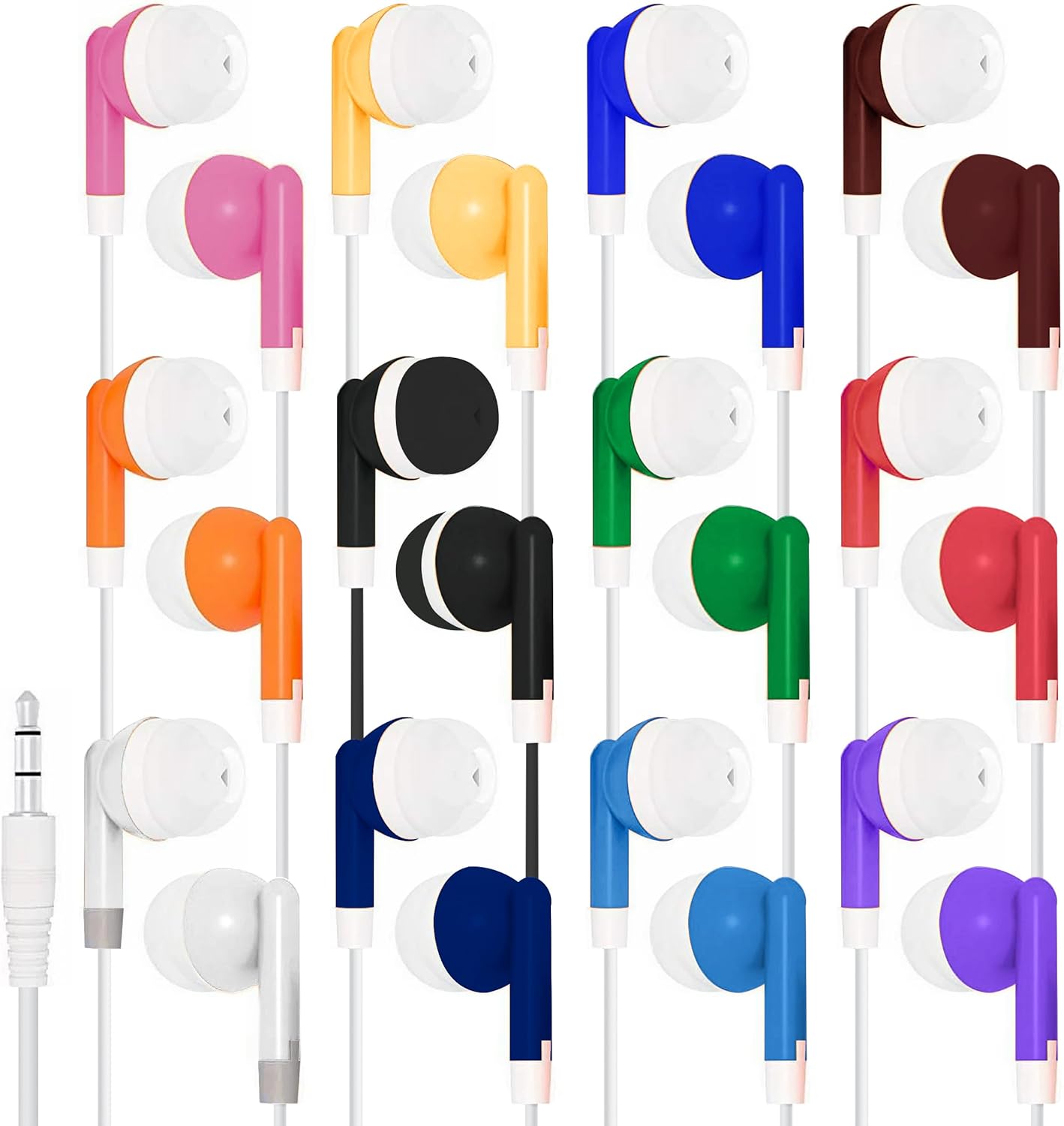 Deal Maniac Wholesale Kids Bulk Earbuds Headphones (10-Pack) Earphones, 12 Assorted Colors,for Schools, Libraries, Hospitals by