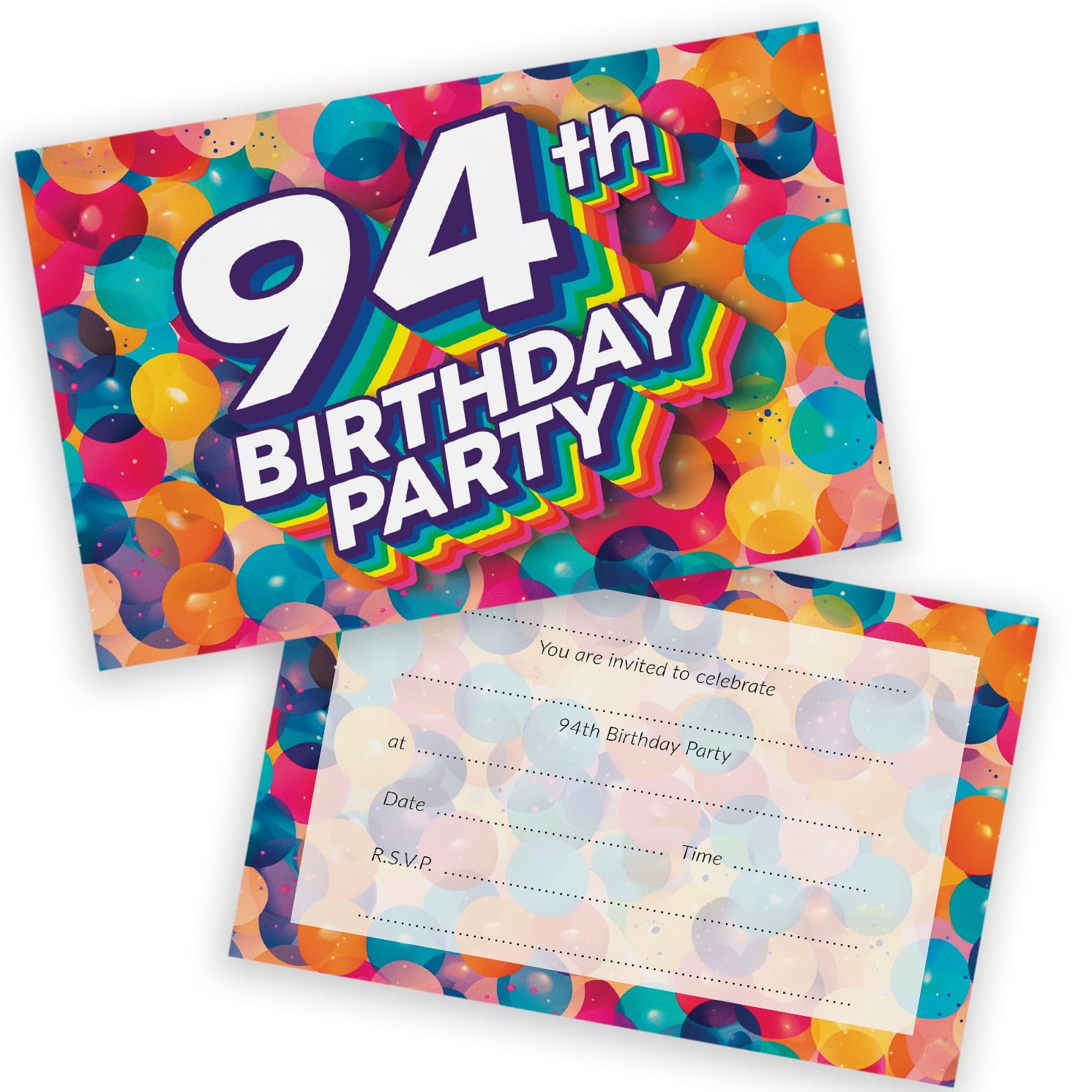 94th Birthday Party Invitations Men Women - Rainbow Balloons 36 Pack - Adults Birthday Invitations for Friends Family A6 Bday Party Invites Invitation Cards with Folding Envelopes