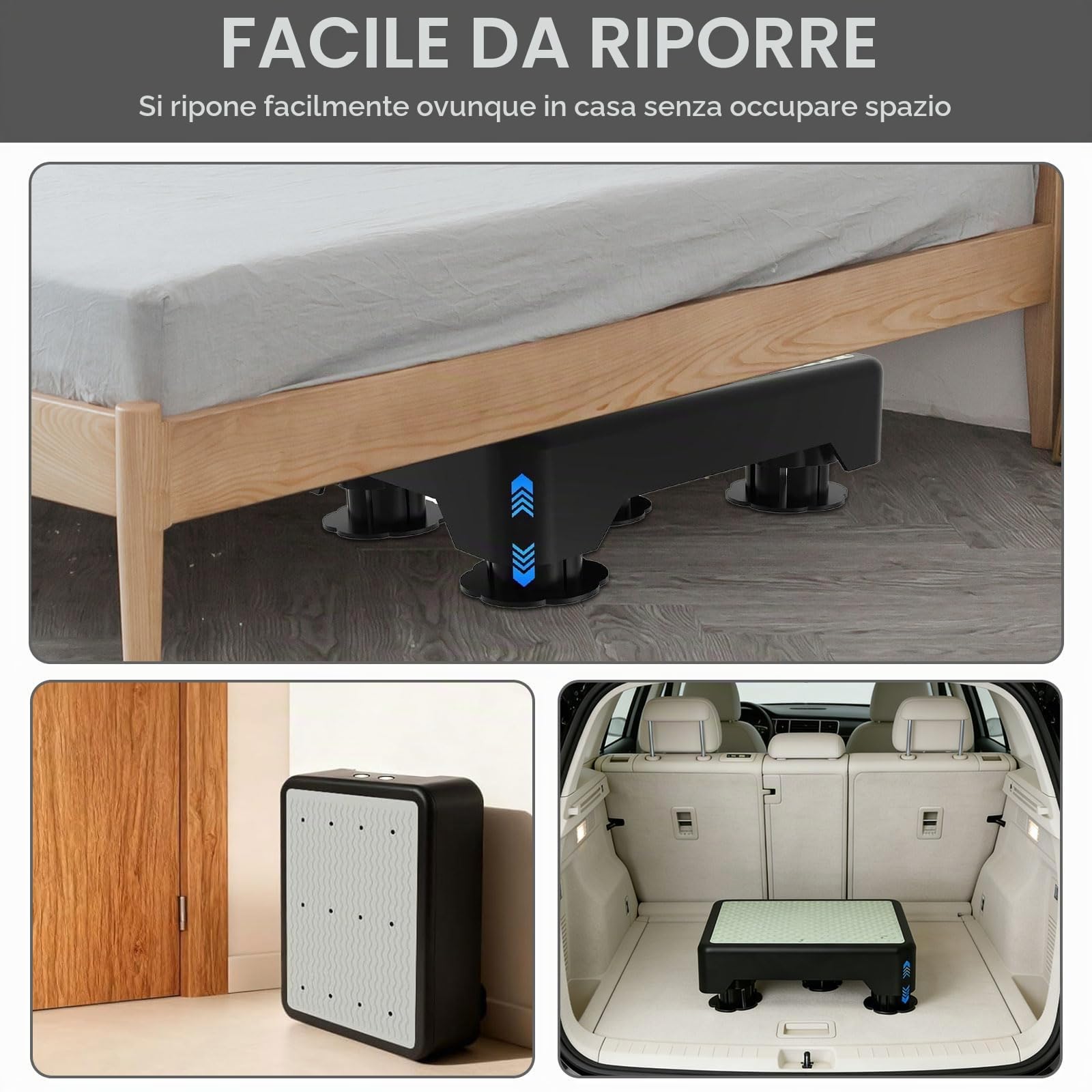 Semi-gradino antiscivolo, gradino retroilluminante, regolabile in altezza su 3 livelli, portata fino a 250 kg, aiuto per anziani e bambini, sgabello doccia e gradino auto per interni ed esterni