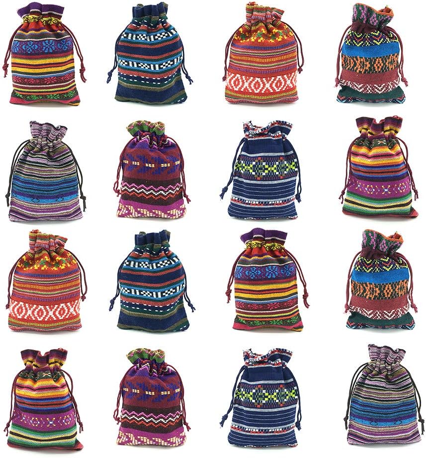EAVOQLB Linen bags of national wind Coarse linen bags with drawstring-burlap jewelry handbags for wedding cans parties DIY crafts and Christmas (16 pieces)