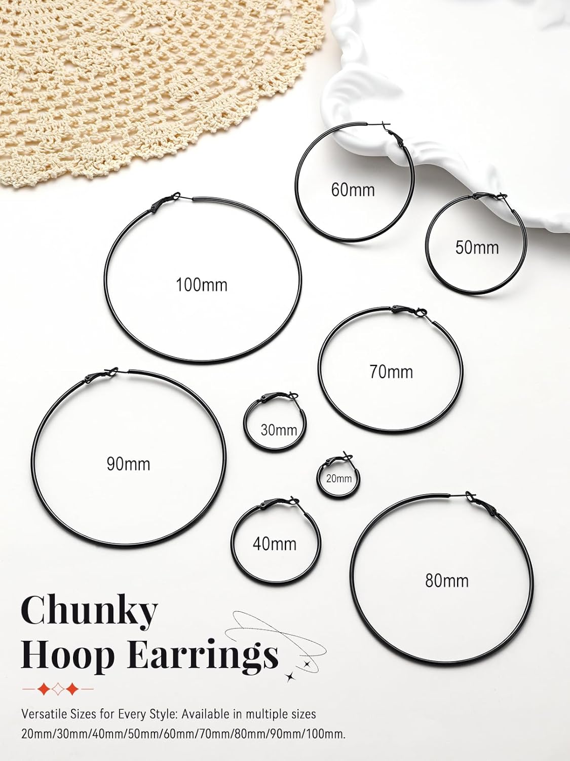 FaithHeart 2mm Thin Hoop Earrings for Women Hypoallergenic, Silver/Black/14K Gold Plated Stainless Steel Large Hoop Earrings for Women Lightweight Earring Trendy Jewelry, 20mm-100mm - Image 4