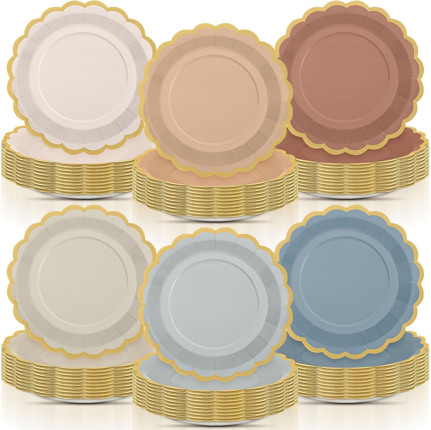 96 Pcs Morandi Color Paper Plates 9 Inch Pastel Scalloped Disposable Colored Boho Dinner Dessert Paper Plates for Birthday Wedding Bridal Party Supplies, 6 Colors