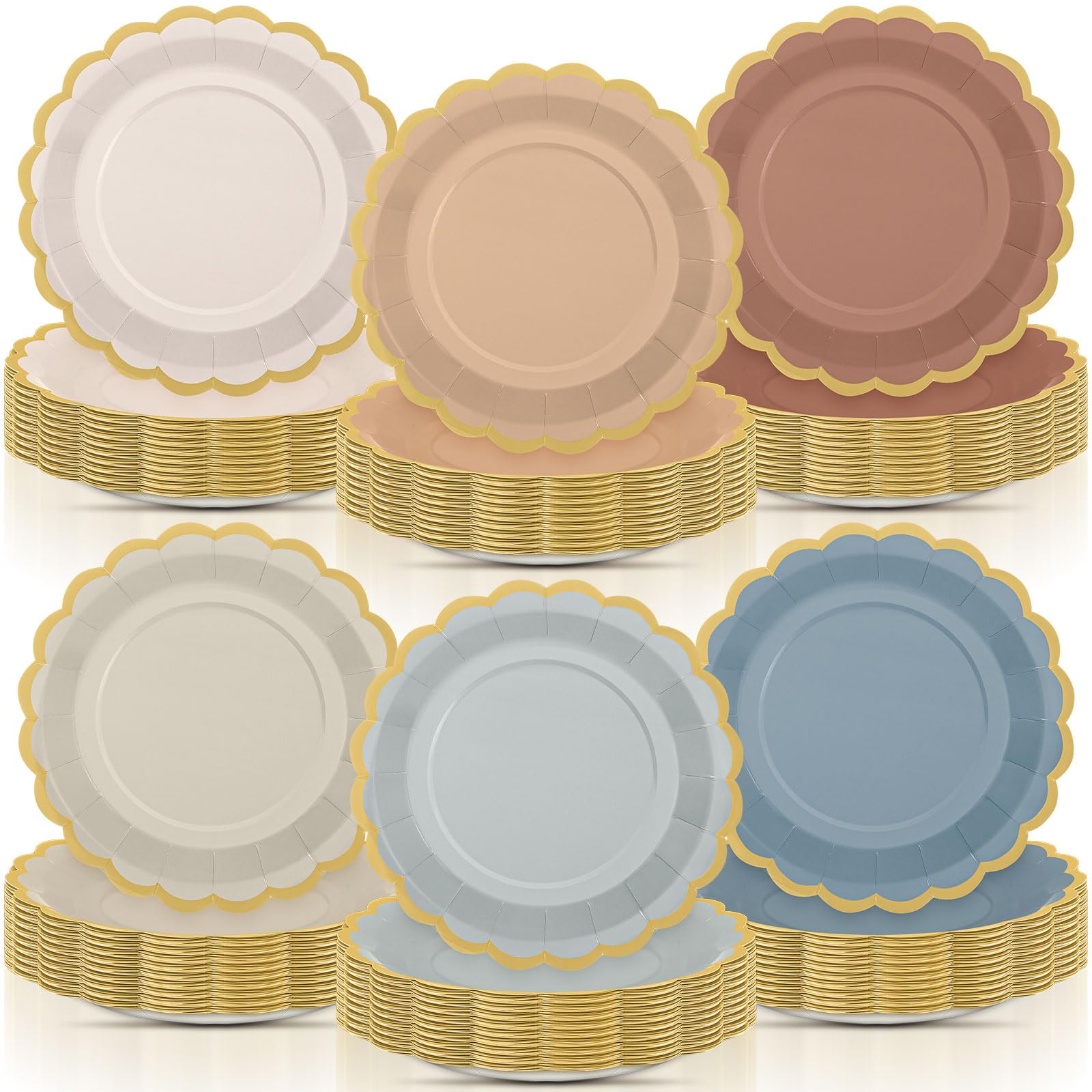 96 Pcs Morandi Color Paper Plates 9 Inch Pastel Scalloped Disposable Colored Boho Dinner Dessert Paper Plates for Birthday Wedding Bridal Party Supplies, 6 Colors