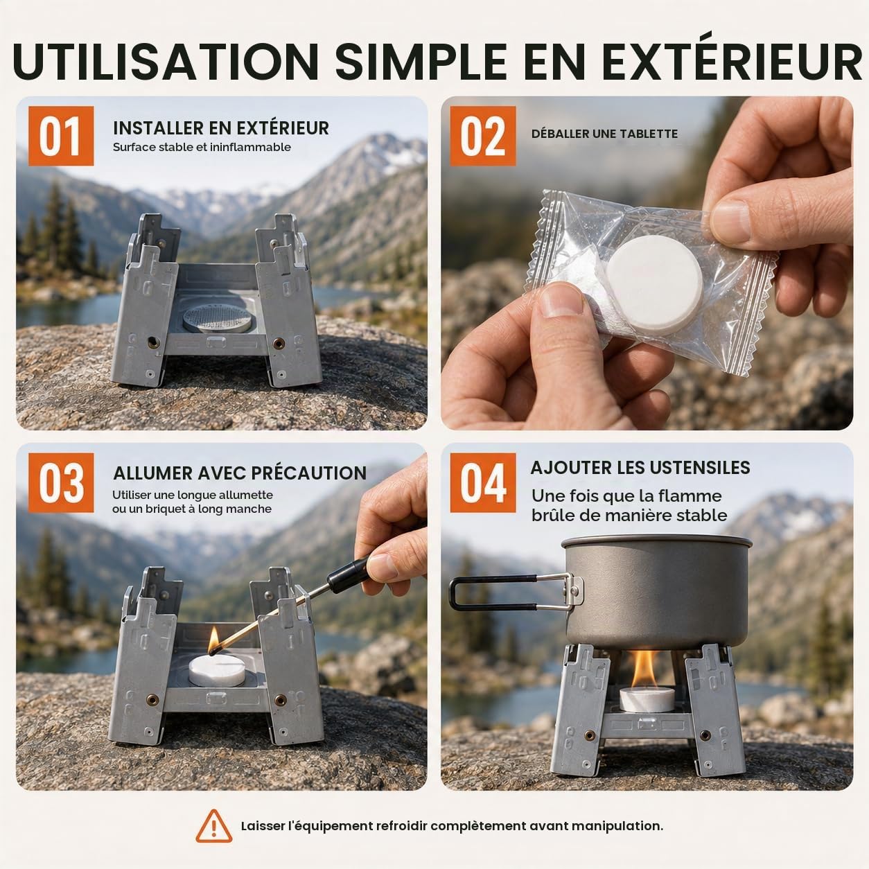 Lot de 16 tablettes de combustible solide, puissant (1 300 degrés), facile à allumer, étanche pour randonnée, extérieur, camping et