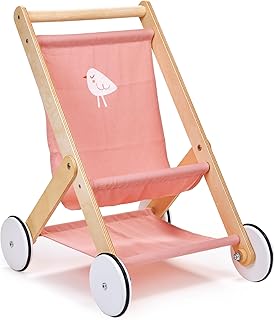 Mentari Toys - Baby Doll Stroller - Sturdy Wooden Toy Stroller with Rubber Trimmed Wheels - Pretend Play Baby Doll Accessories - Develop Empathy and Coordination in Little Walkers - Age 3+