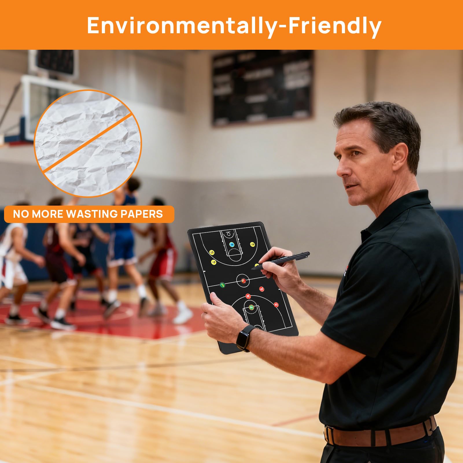 Tableau noir tactique LCD de 16 pouces pour basket-ball Carte électronique mise à jour Pad magnétique tactique avec cadre en ABS écologique, imperméable, résistant aux chutes avec stylo de basket-ball