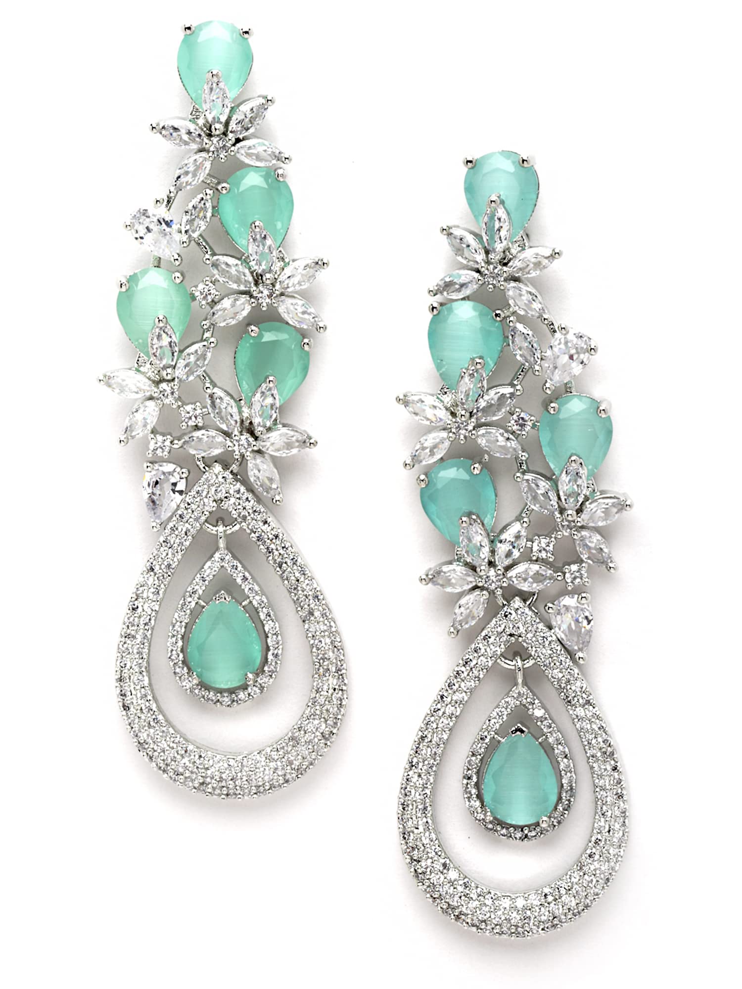 Karatcart Silver Tone Lime Green American Diamond Studded Drop Earrings for Women (B0B3X8LTLV) Amazon Price History, Amazon Price Tracker