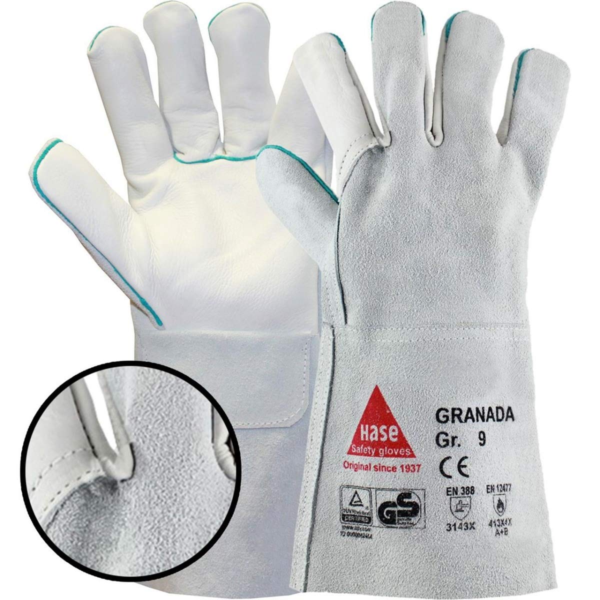 Granada Lot de 6 paires de gants de soudeur longs en cuir avec manchette Taille XL (10)