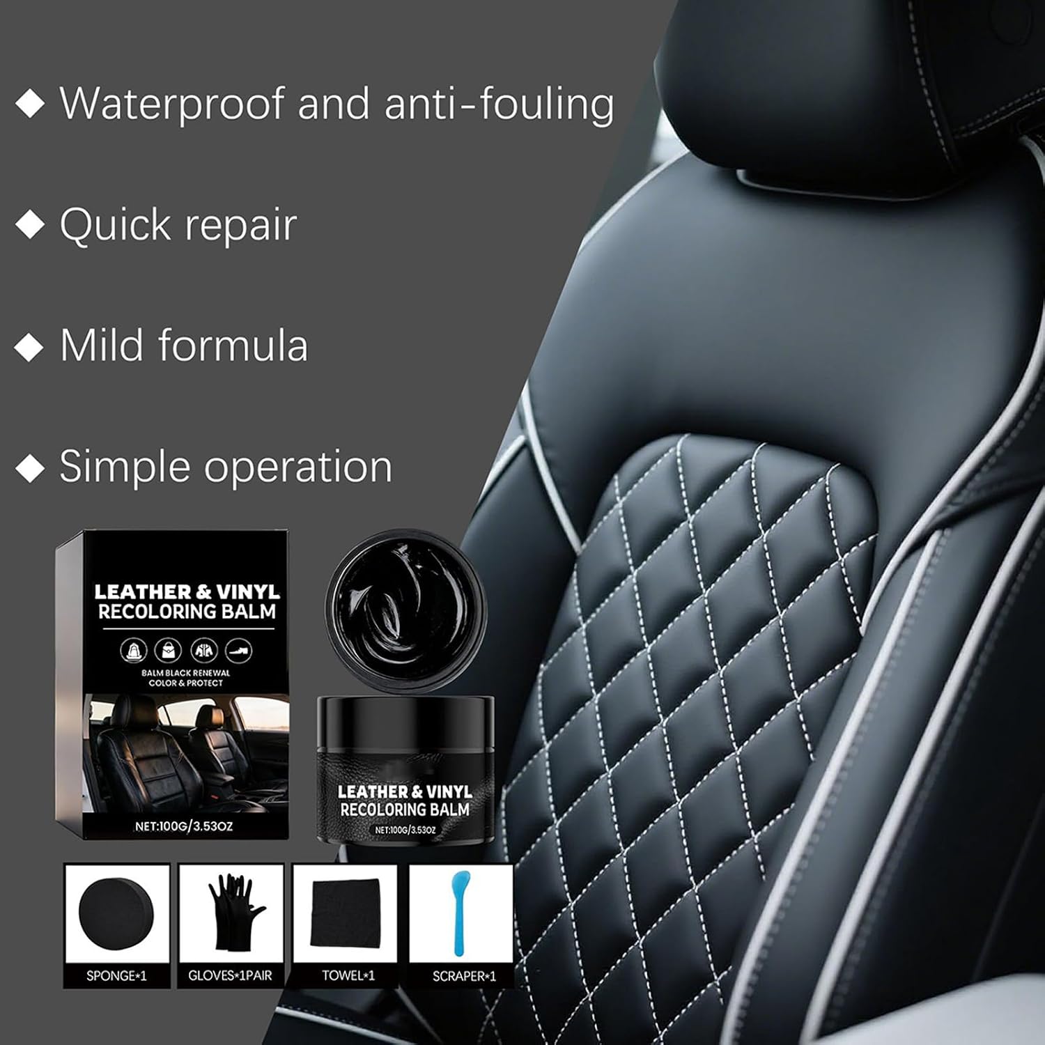 Black Leather Care Balm - 100g Scratch Filling with Sponge, Furniture Coating Cream for Restoration, Repair Kit, Protective Solution with Easy Application, Leather Conditioner for Couch, and Chair