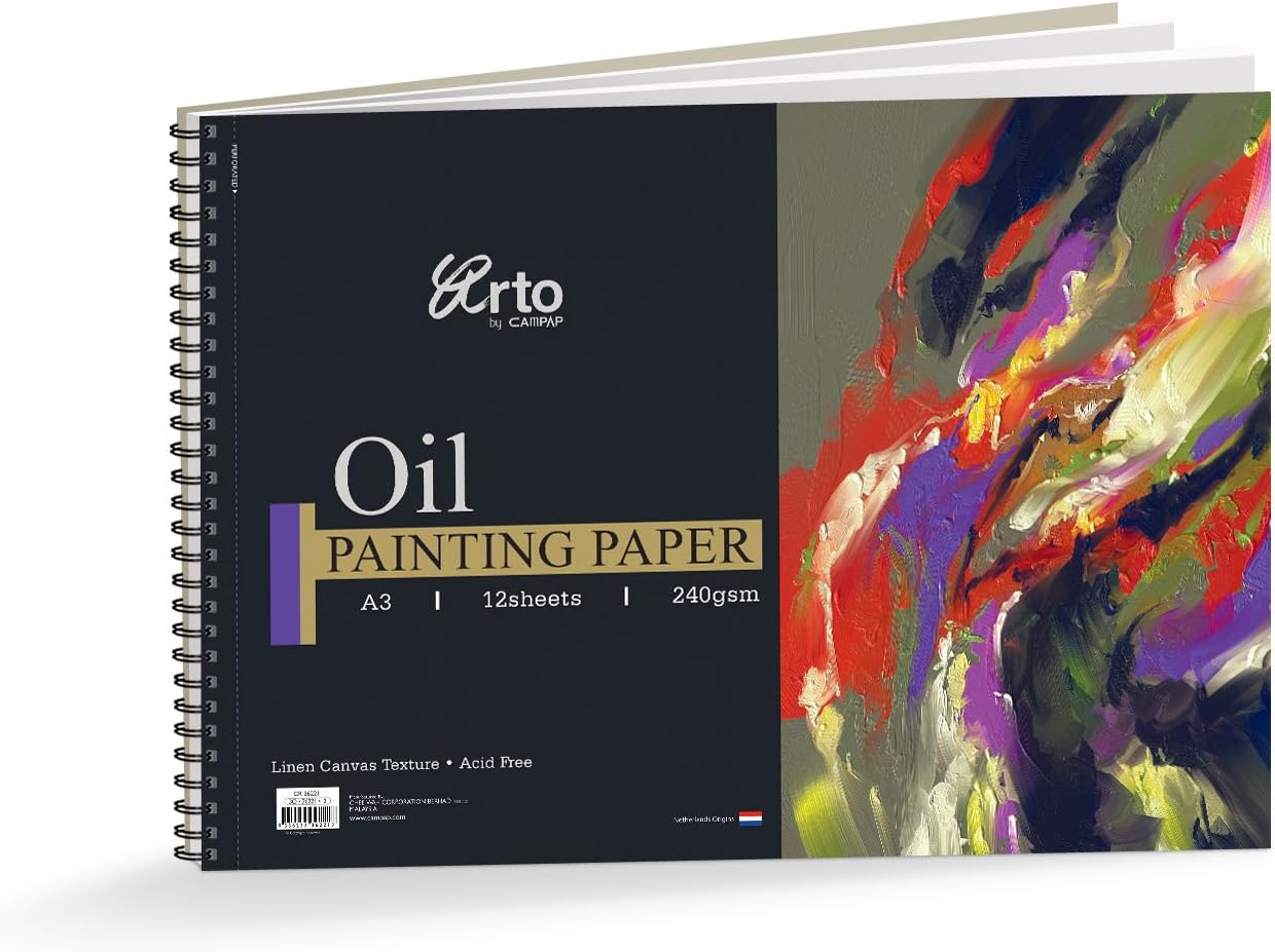 Campap Wire-O Oil Painting Paper ,100% Cellulose Acid Free Drawing Paper ,Netherlands Origin, A3 Sie - 240 GSM - 12 Sheets
