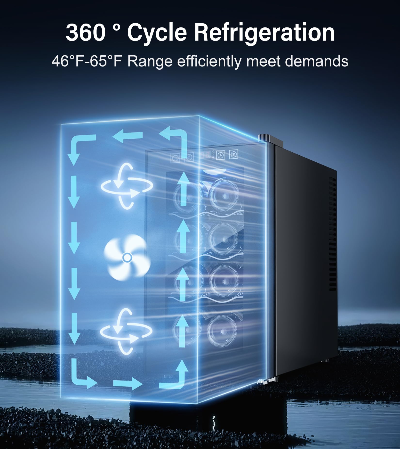 Rlpi 8 Bottle Thermoelectric Wine Fridge, Mini Wine Cooler Refrigerator With LED Touchscreen & Low-E Glass Door, No Vibration Frost-Free Quiet, Countertop/Freestanding, Safety Lock on Fridge.com - View 4