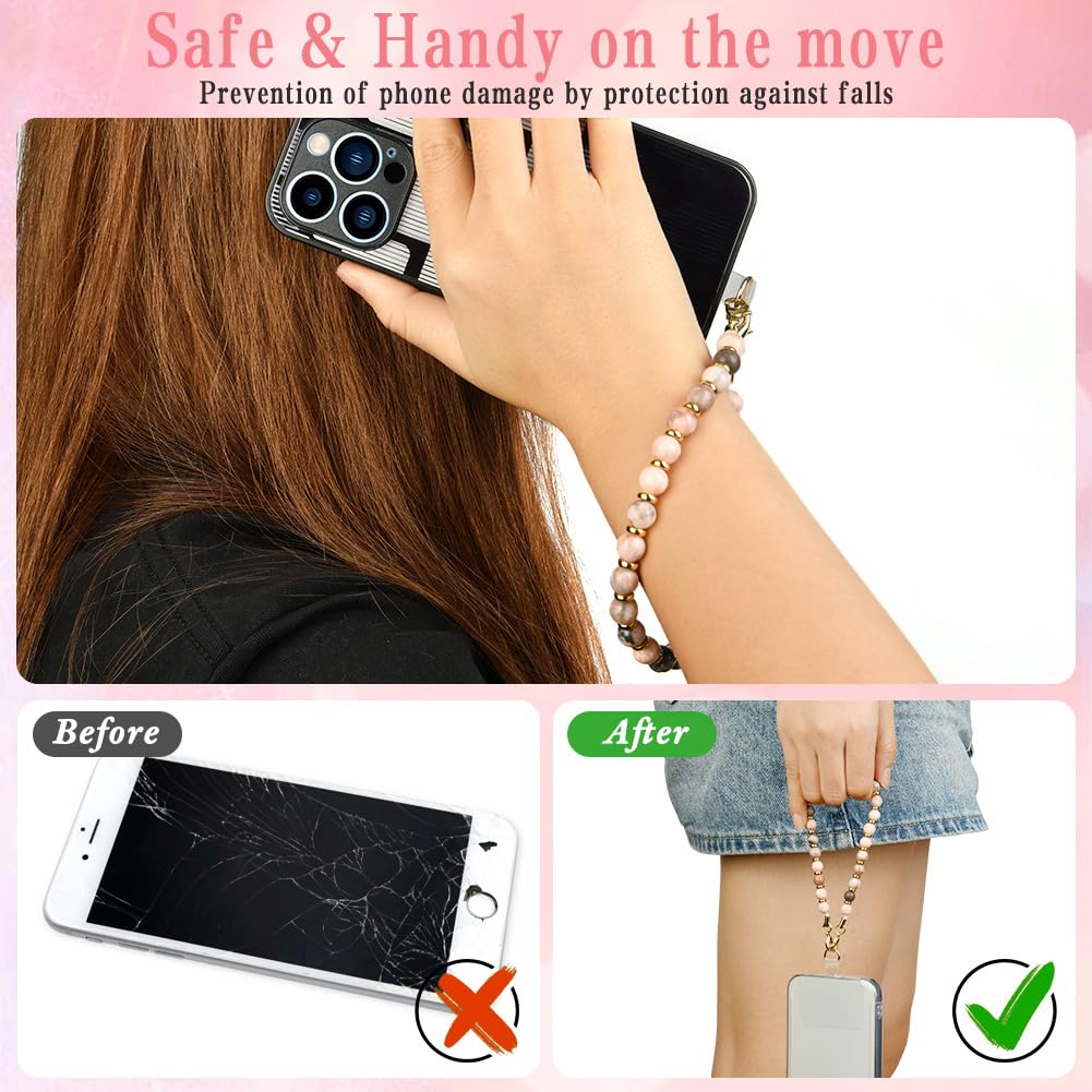 OFFCUP Dragonne Téléphone Portable Anti-Perte Bohème avec Perles Cristal Naturel