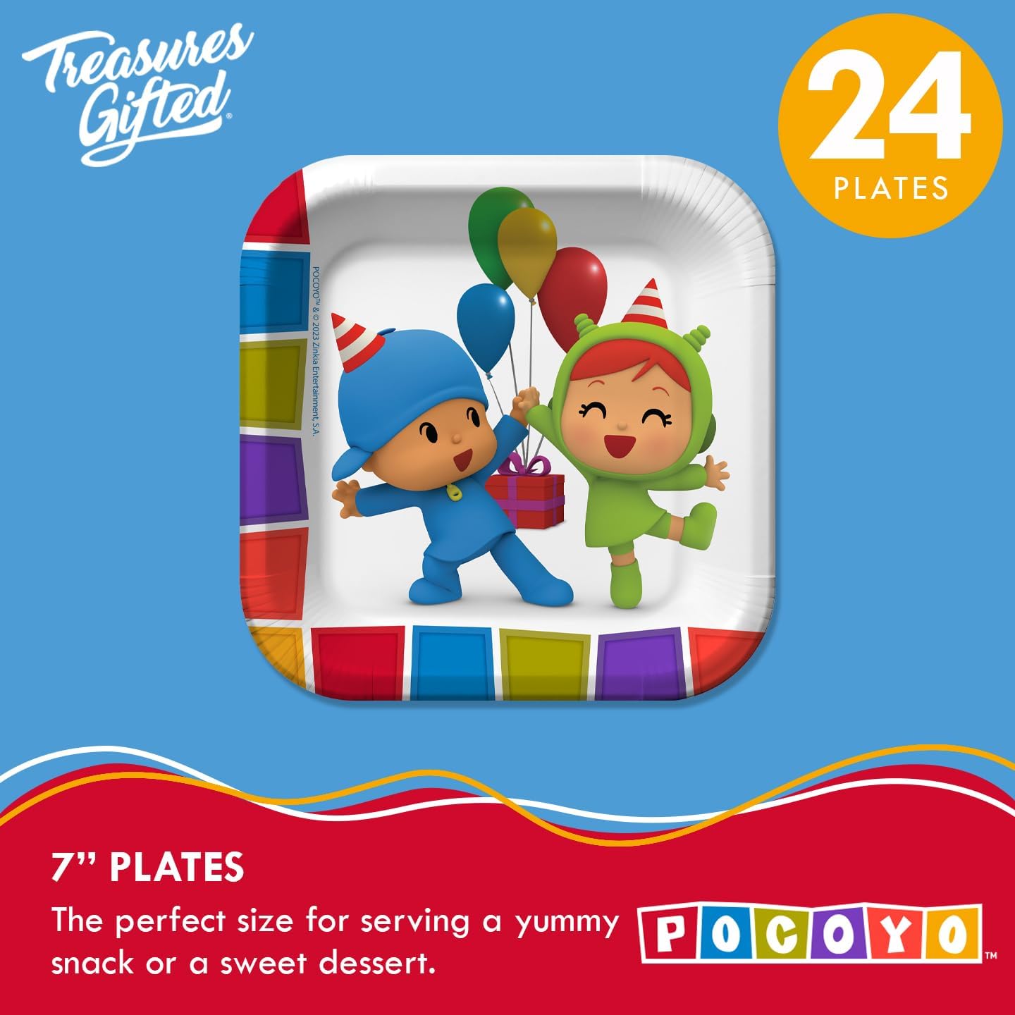 Treasures Gifted Officially Licensed Pocoyo Birthday Party Decorations Serves 24 Guests - Dinnerware Starter Set Pocoyo Party Supplies - Pocoyo Party Decorations - Pocoyo Plates & Napkins