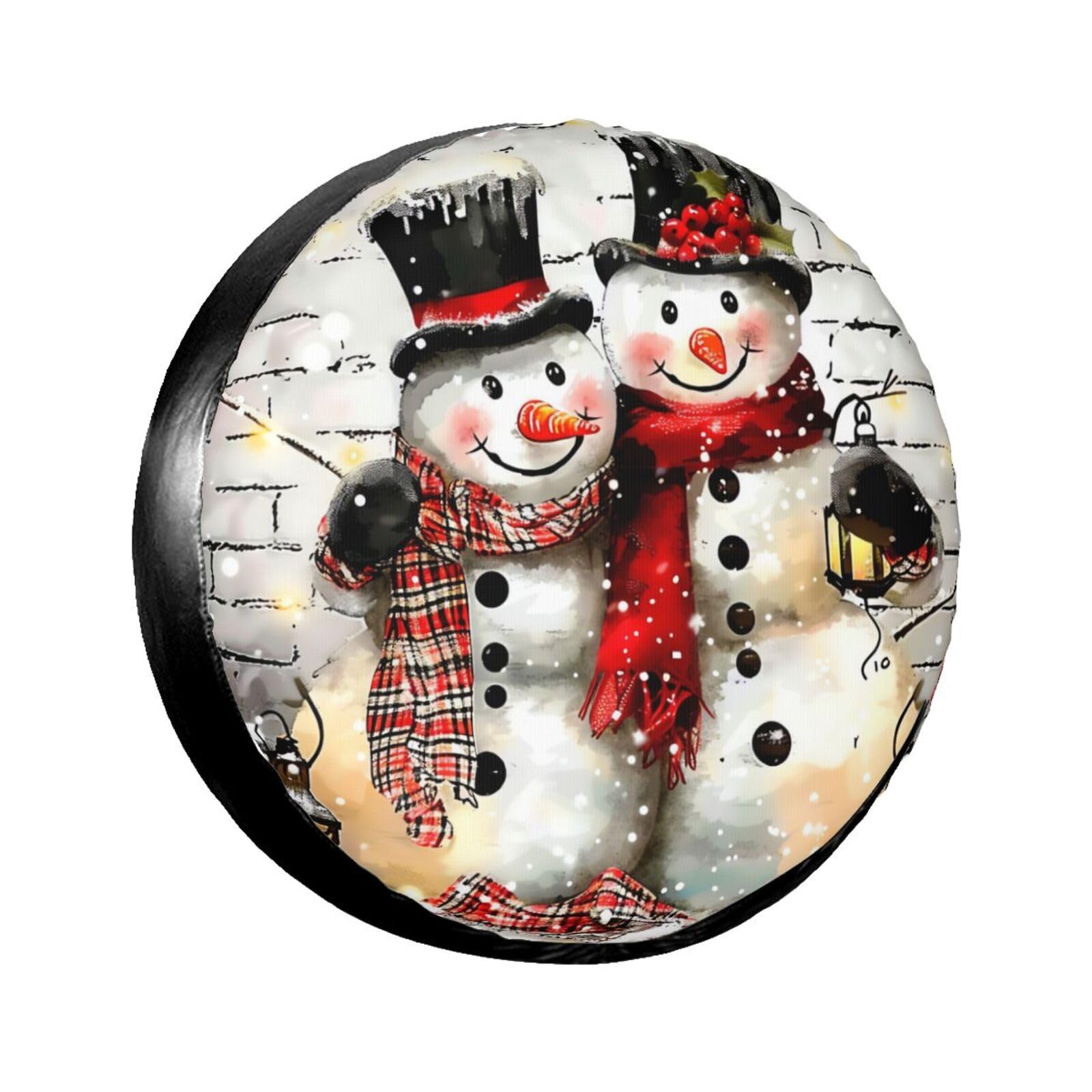 Happy Snowman Spare Tire Cover for Rv Trailer Camper- Cute Xmas Winter Waterproof Wheel Protectors Cover Universal Fit for Truck SUV Travel New Year Outdoor-15 inch