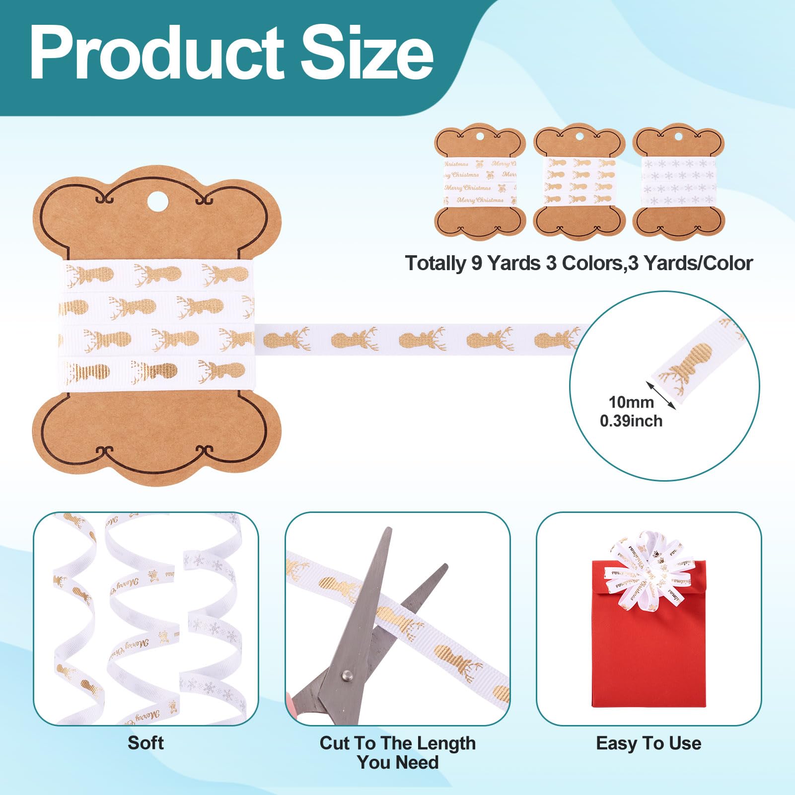 Rubans De Noël 9 Rouge/Argent/Or/Vert Gros-Grain Bande Stripe Brillant Pour Cadeau, Gâteau, Enveloppement, Décor De Courroie, Cheveux Et Couture