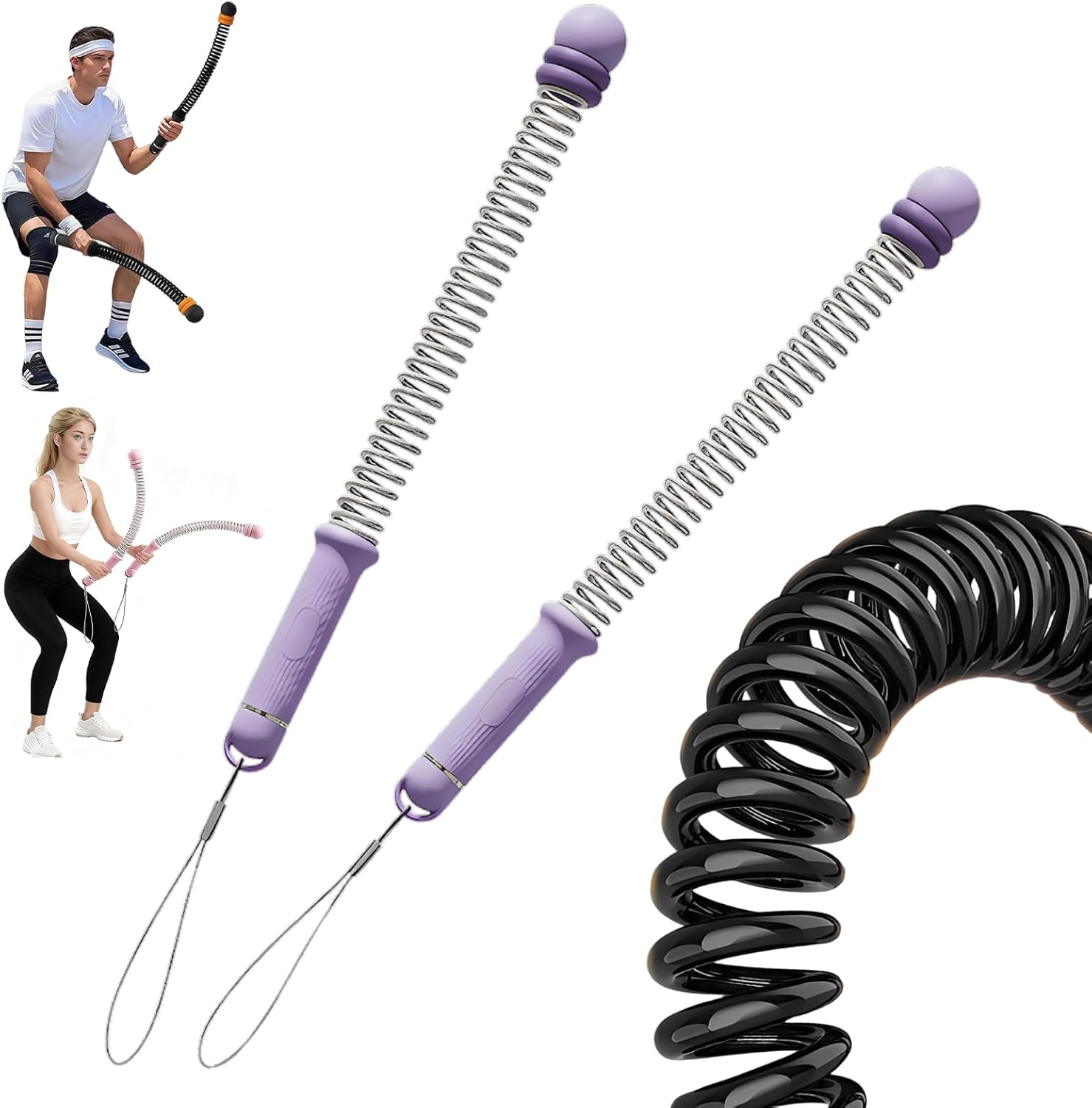 SakerPlus Adjustable Ropeless Battle Ropes Training – Cordless Weighted Ropes (3 lb) for Home Gym, Fat Burning HIIT, Strength & Full Body Workout, Portable Fitness Equipment for Men & Women (Purple)