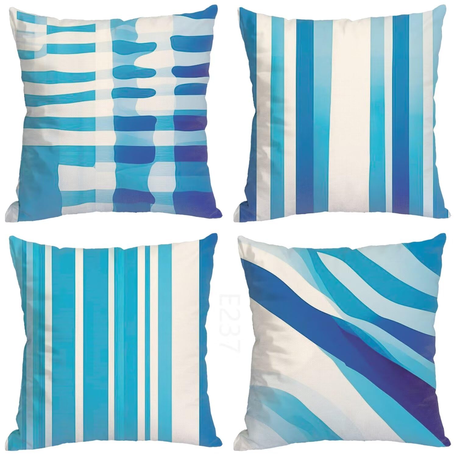 Azzurro Federe Cuscini Divano 60x60cm,4 Pack Geometria Estate Esterno Cuscini per Divano,Doppio Lato Quadrato Morbido Cuscini Divano,per Divano Soggiorno Sedia Autunno Dekoration Cuscino,Regali LY-237