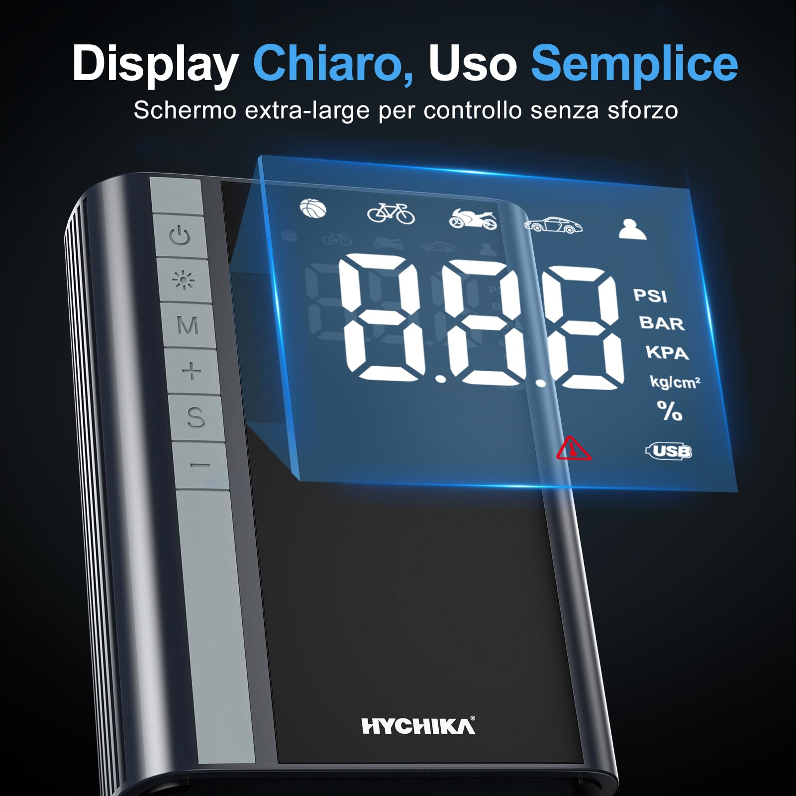 HYCHIKA Avviatore Batteria Auto 1500A - Avviatore Emergenza con Compressore,Booster Avviamento Auto/Moto Portatile (Fino a Tutti i Benzina e 4L Diesel),Doppia USB,600 Lumen LED