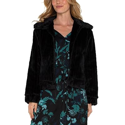 Liverpool Los Angeles Zip Up Fur Jacket Striped Faux Fur Women