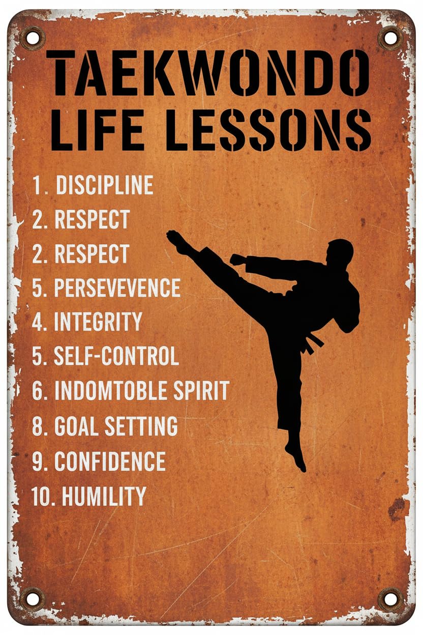 Inspirational Taekwondo Life Lessons Tin Sign, 8x12 Inch