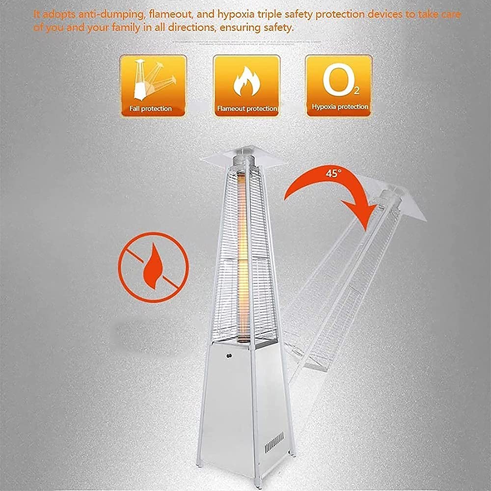 Riscaldatore per patio - 48000 BTU con struttura acciaio inossidabile base propano Riscaldatore per patio esterno Design a piramide Stufa per riscaldamento esterno per patio, balcone silver